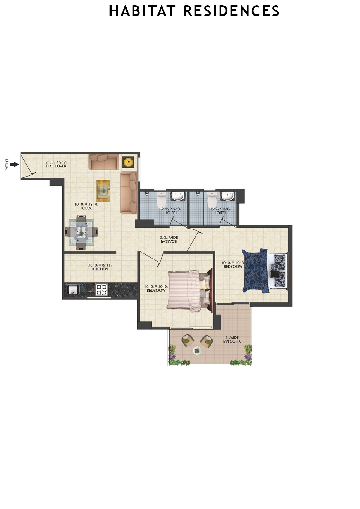 Habitat Residences Tower E Unit 3 (Type  2) Floor Plan