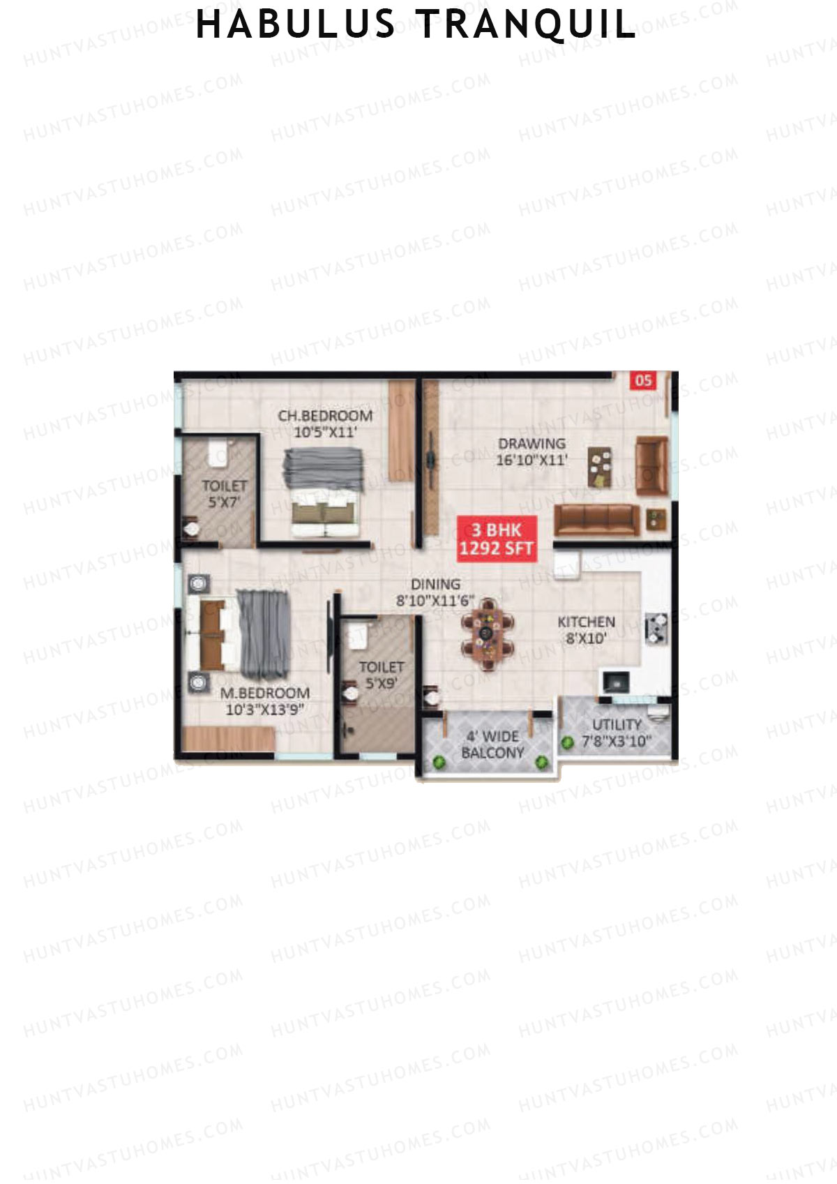 Habulus Tranquil, Tower C, Unit 5, 2BHK, Super Area 1292   sq ft 