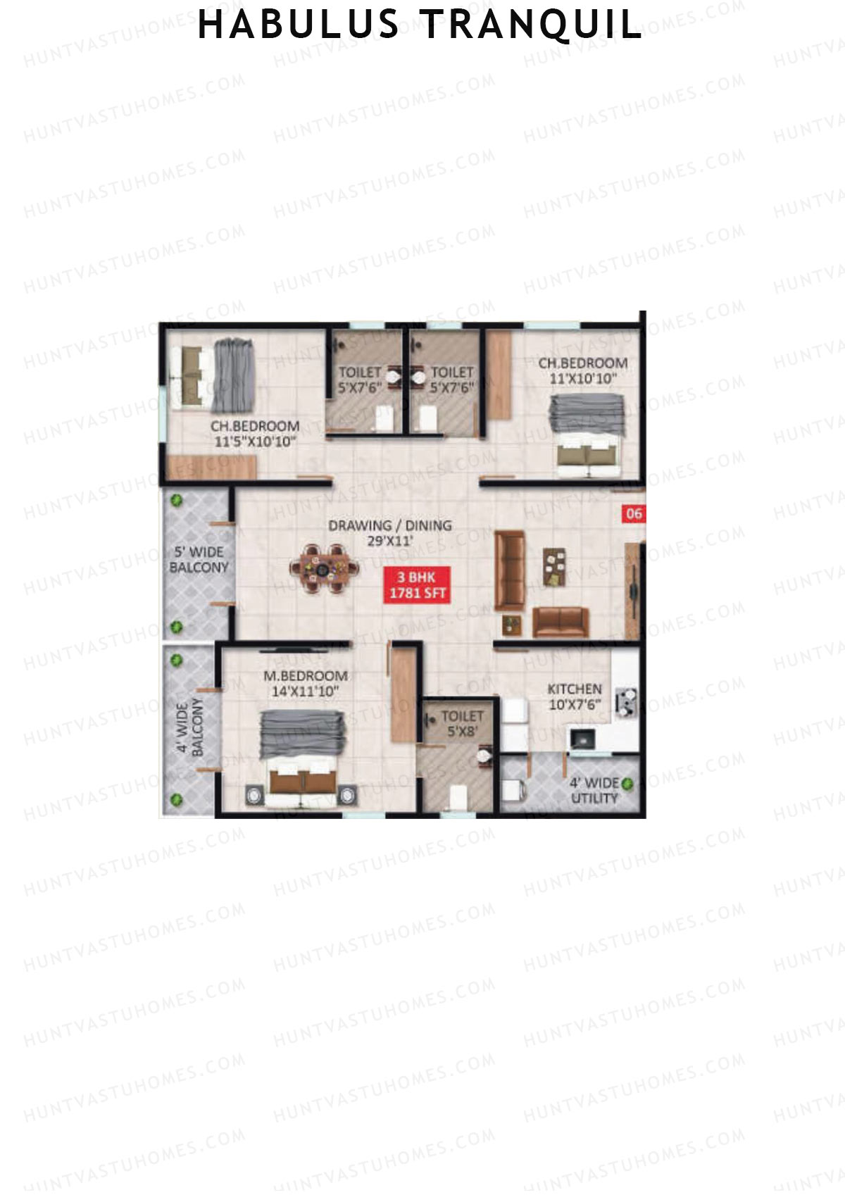 Habulus Tranquil, Tower C, Unit 6, 3BHK, Super Area 1781   sq ft 