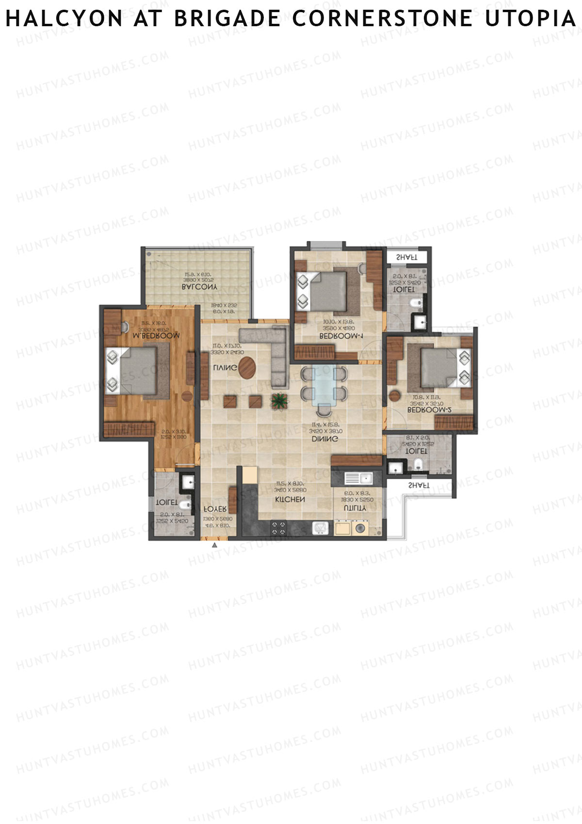 Halcyon At Brigade Cornerstone Utopia, Tower J, Unit 6, 3BHK, Super Area 1821   sq ft 