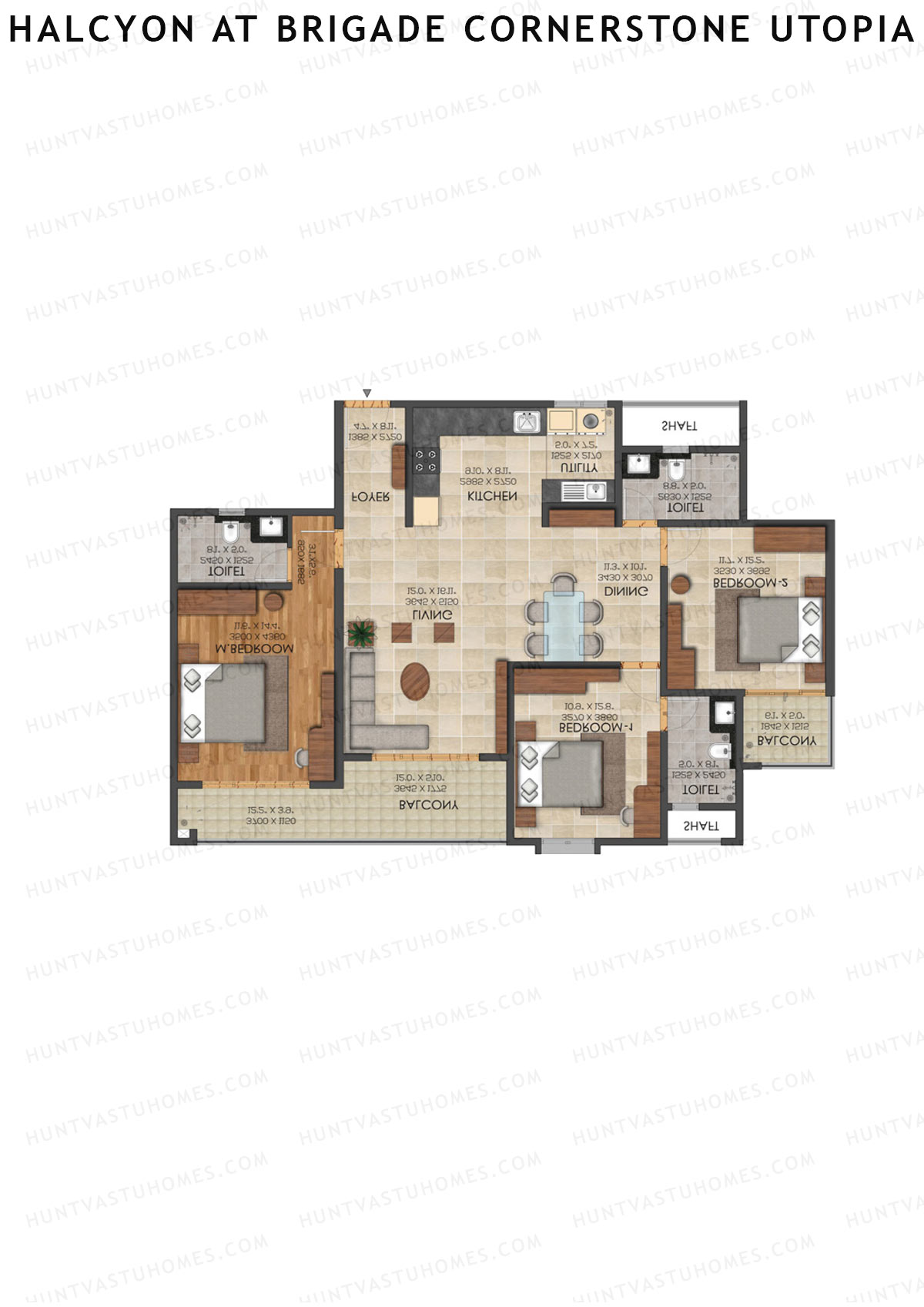 Halcyon At Brigade Cornerstone Utopia, Tower J, Unit 9, 3BHK, Super Area 1824   sq ft 