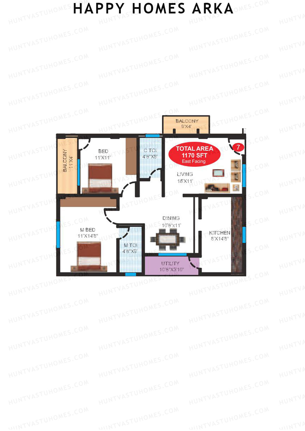 Happy Homes Arka, Block Arka, Unit 10, 2BHK, Super Area 1210   sq ft 