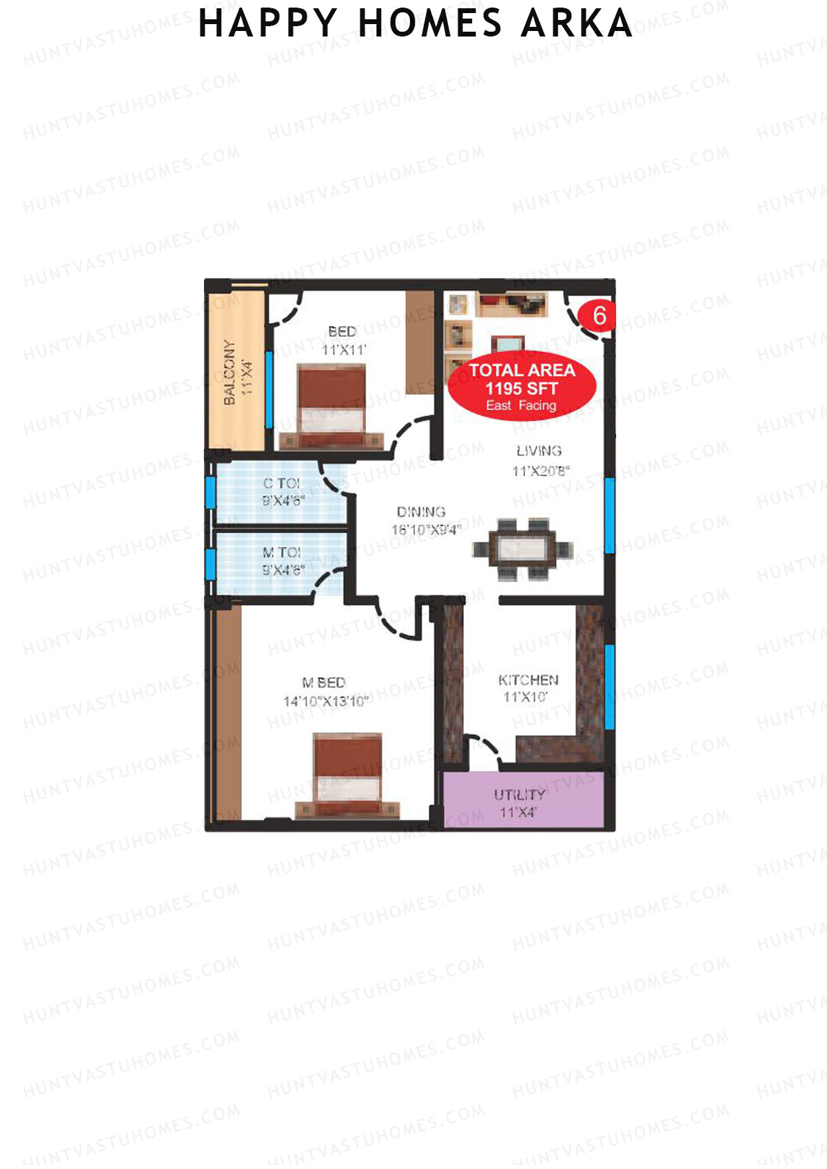 Happy Homes Arka, Block Arka, Unit 6, 2BHK, Super Area 1195   sq ft 
