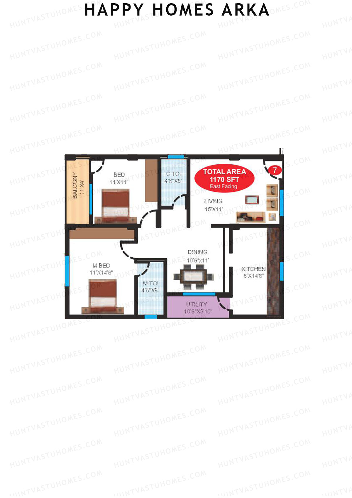 Happy Homes Arka, Block Arka, Unit 7, 2BHK, Super Area 1170   sq ft 