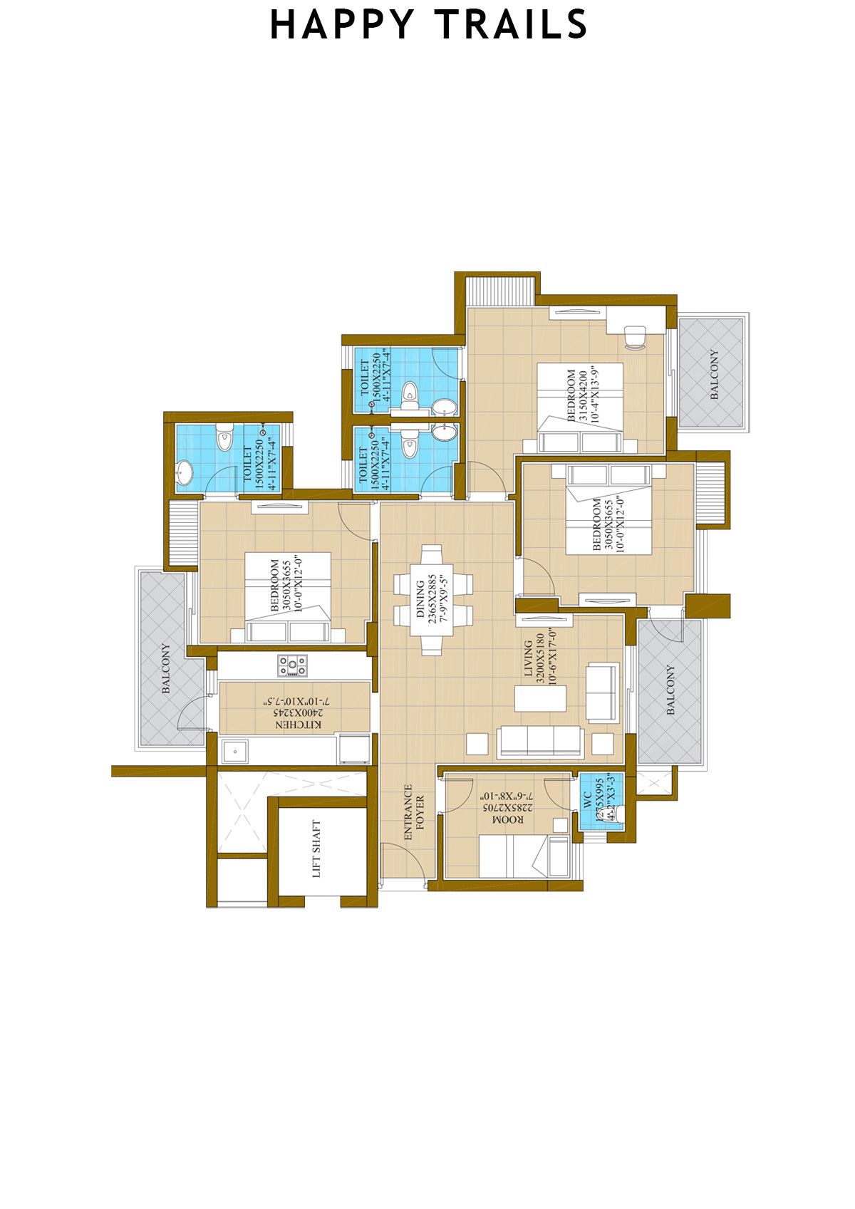 Happy Trails Tower 1 Unit 1 (Type A) Floor Plan