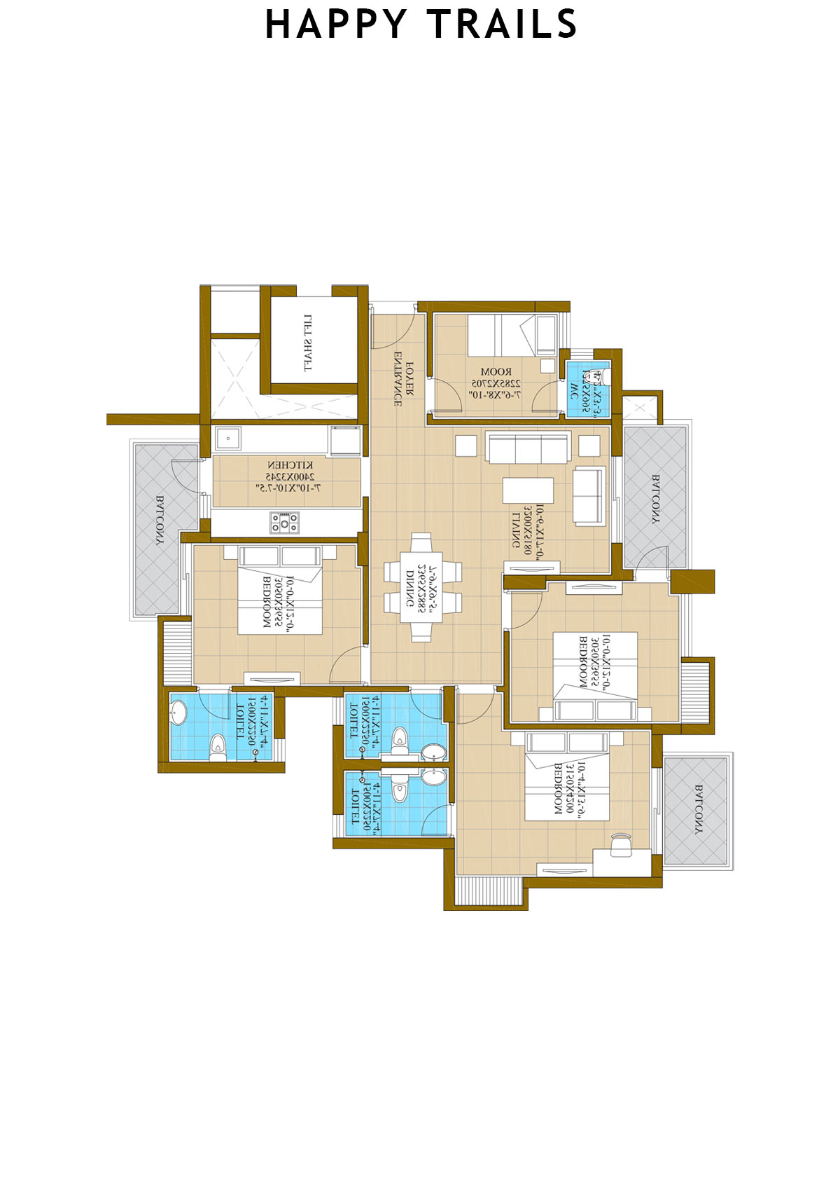 Happy Trails Tower 1 Unit 2 (Type A) Floor Plan