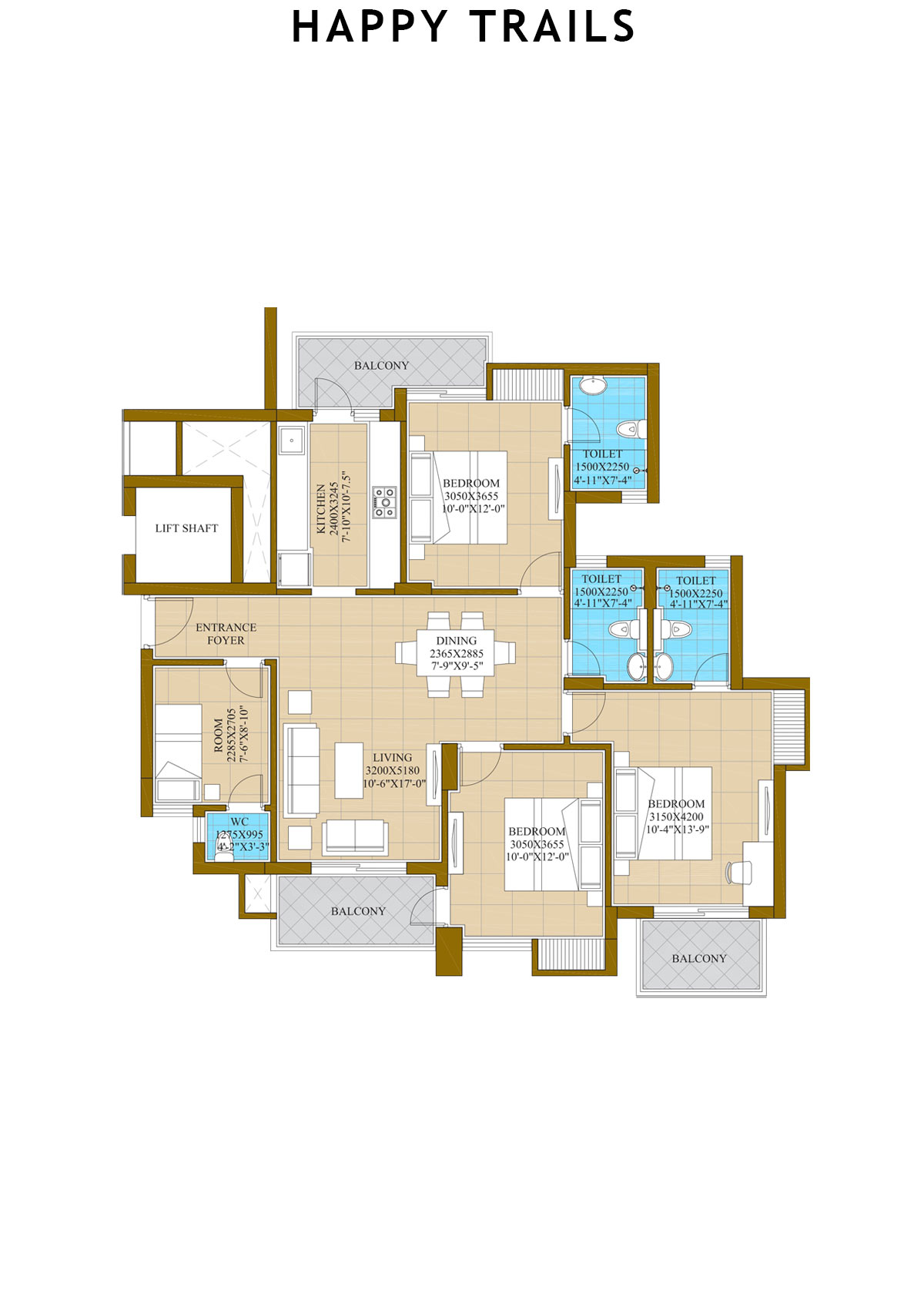 Happy Trails Tower 7 Unit 1 (Type A) Floor Plan