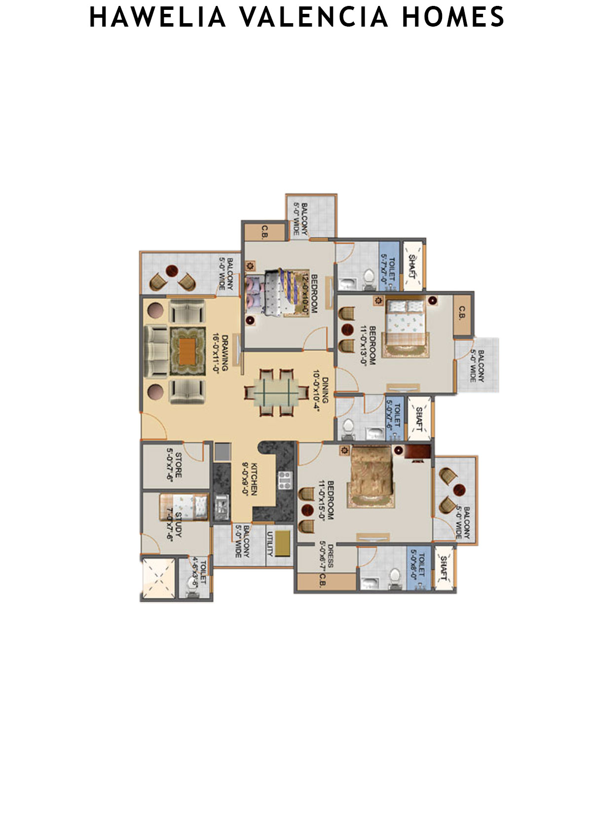 Hawelia Valencia Homes Tower H Unit 2 (Type HIG-3) Floor Plan