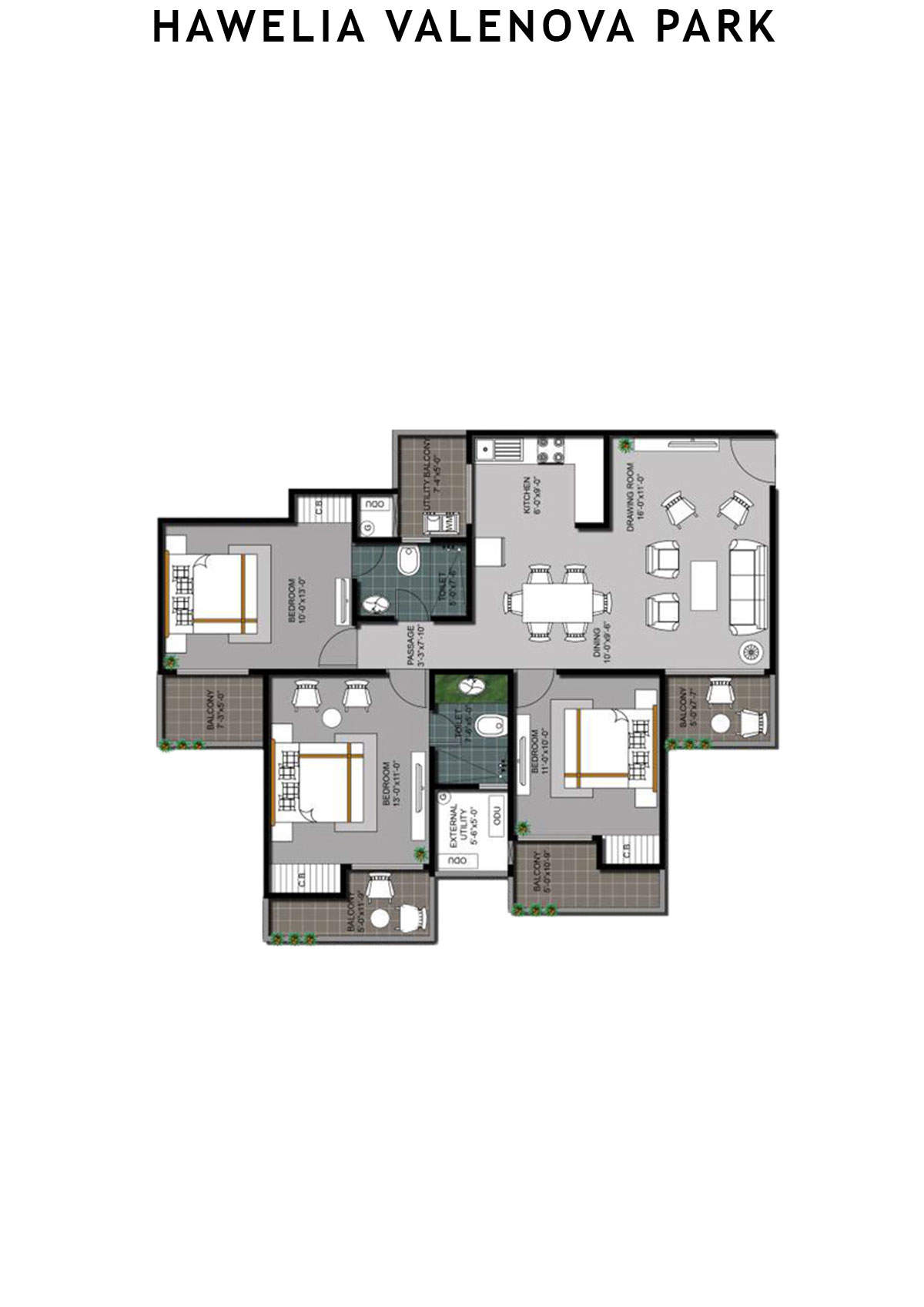 Hawelia Valenova Park Tower C Unit 2 (Type HIG-1) Floor Plan