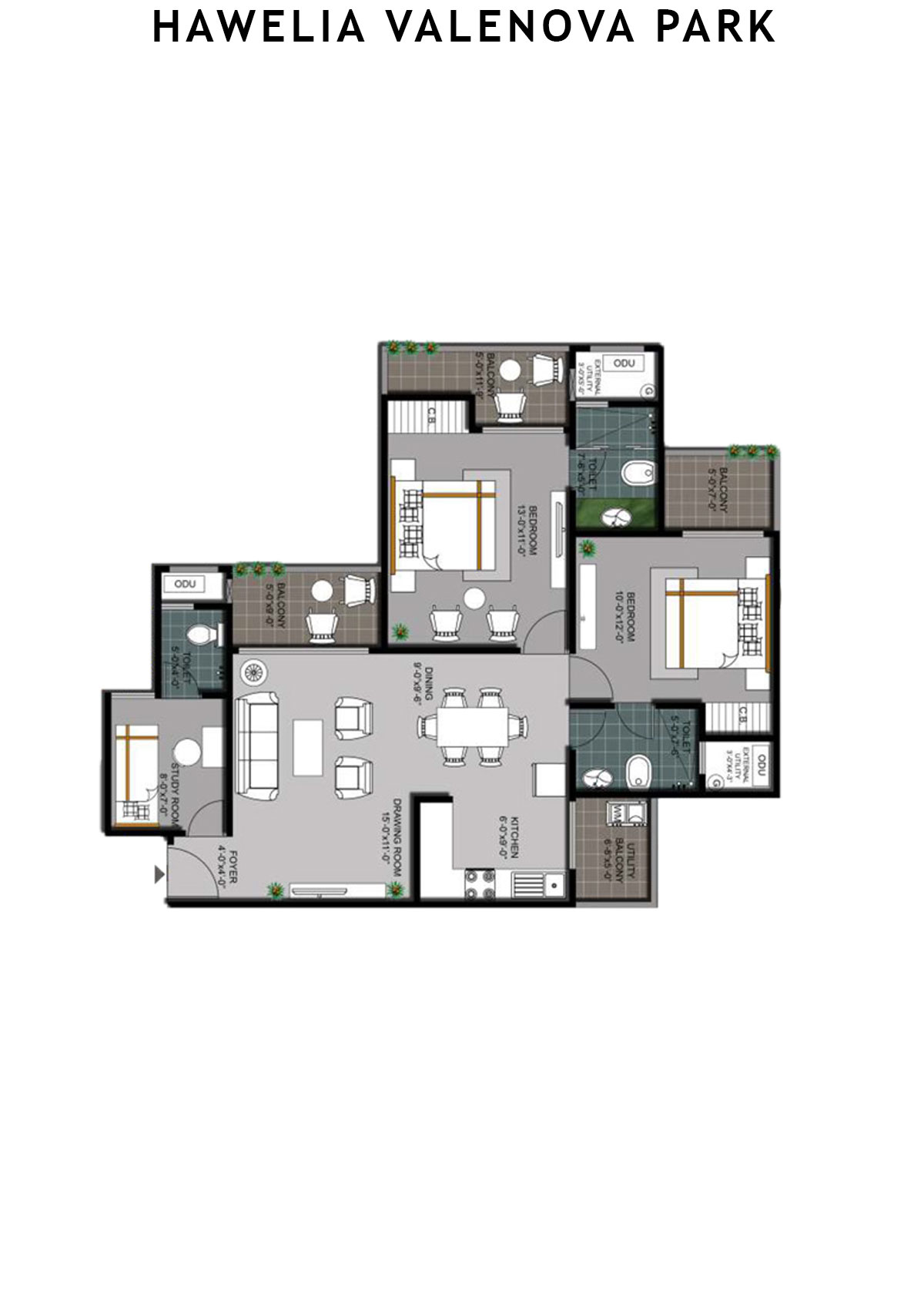 Hawelia Valenova Park Tower C Unit 4 (Type MIG-3) Floor Plan