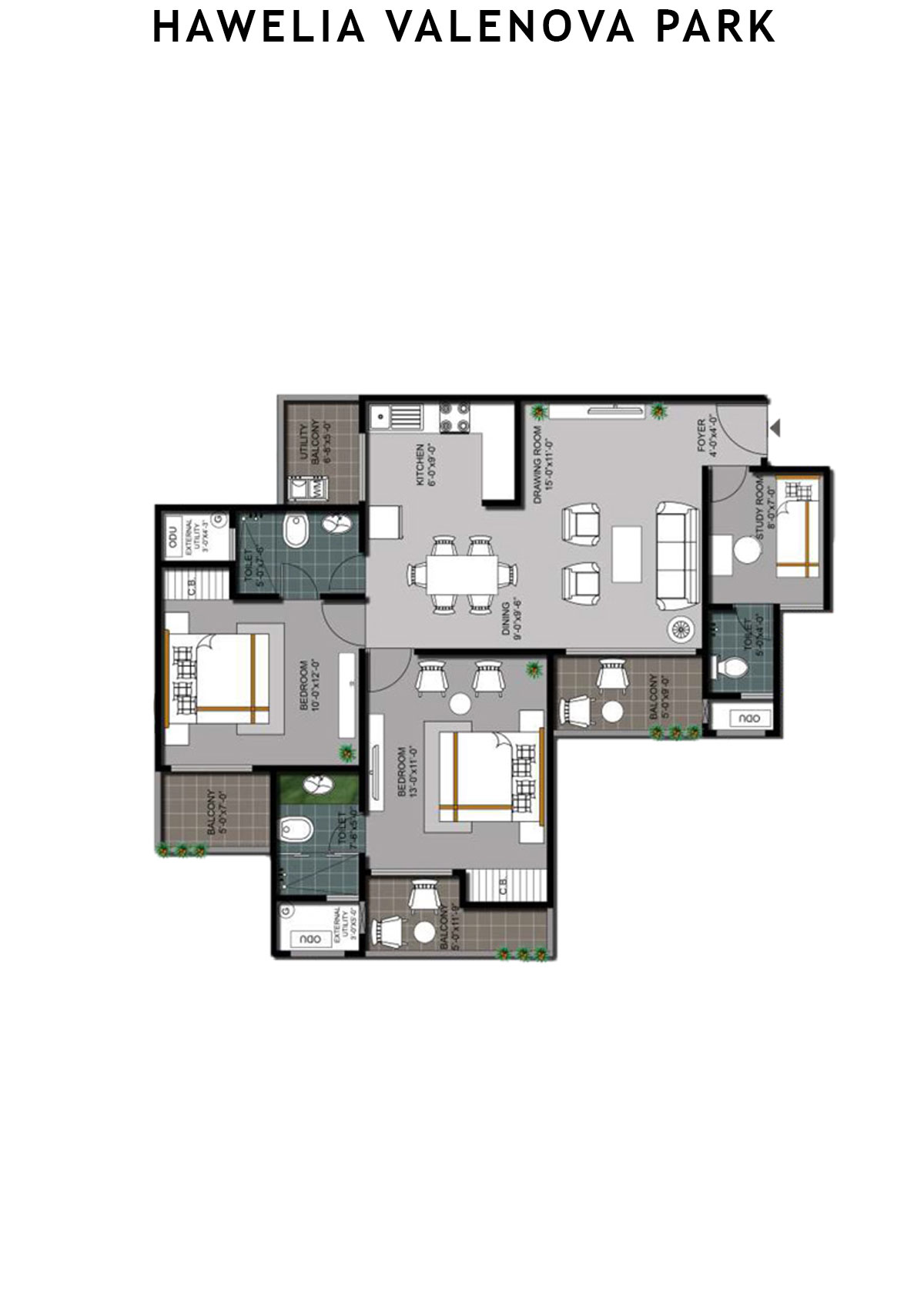 Hawelia Valenova Park Tower E Unit 3 (Type MIG-3) Floor Plan