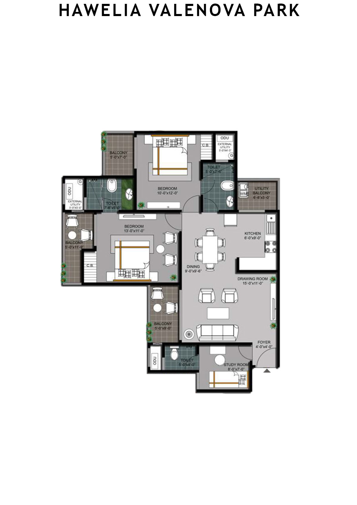 Hawelia Valenova Park Tower E Unit 5 (Type MIG-3) Floor Plan
