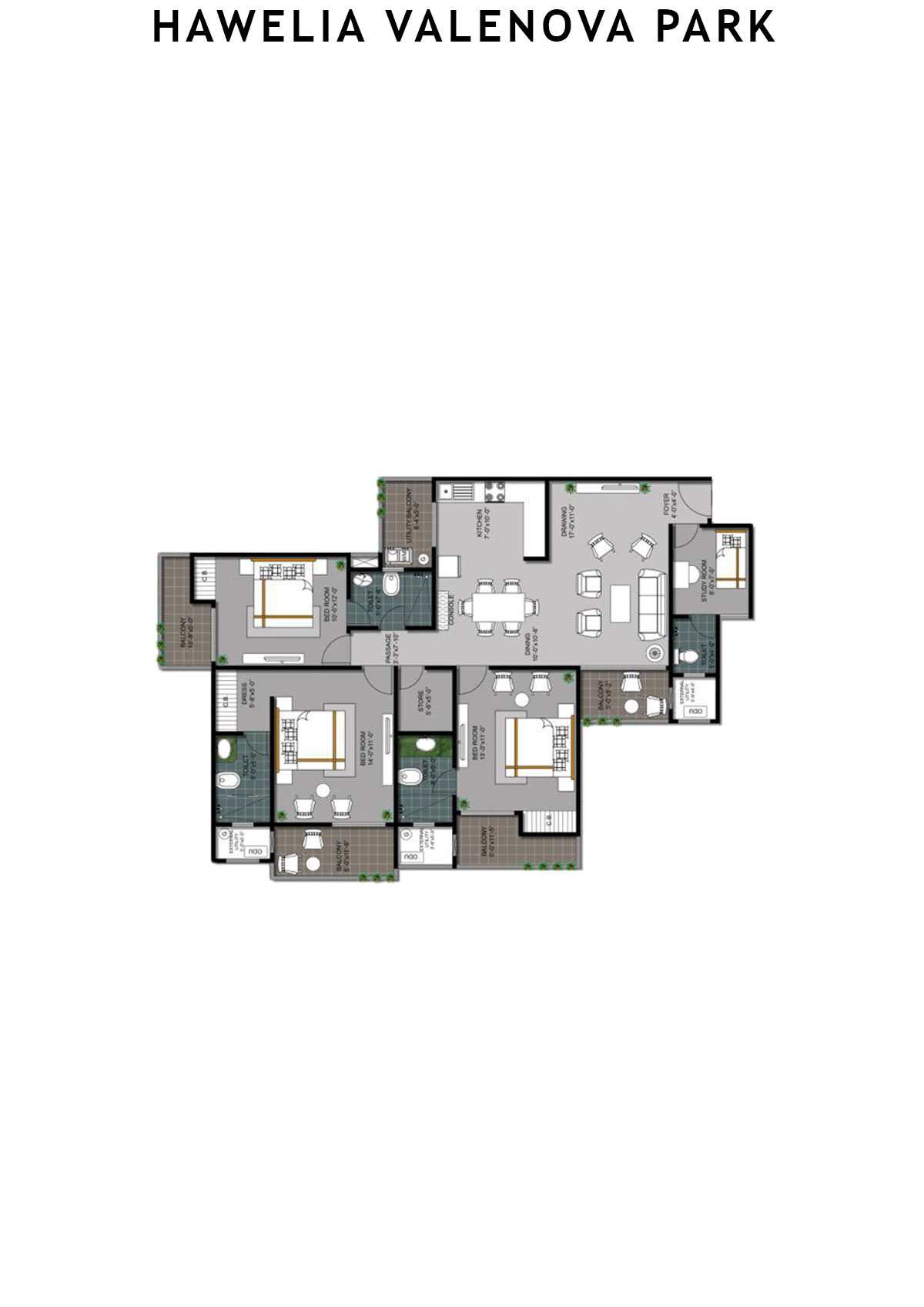Hawelia Valenova Park Tower F Unit 2 (Type HIG-3) Floor Plan