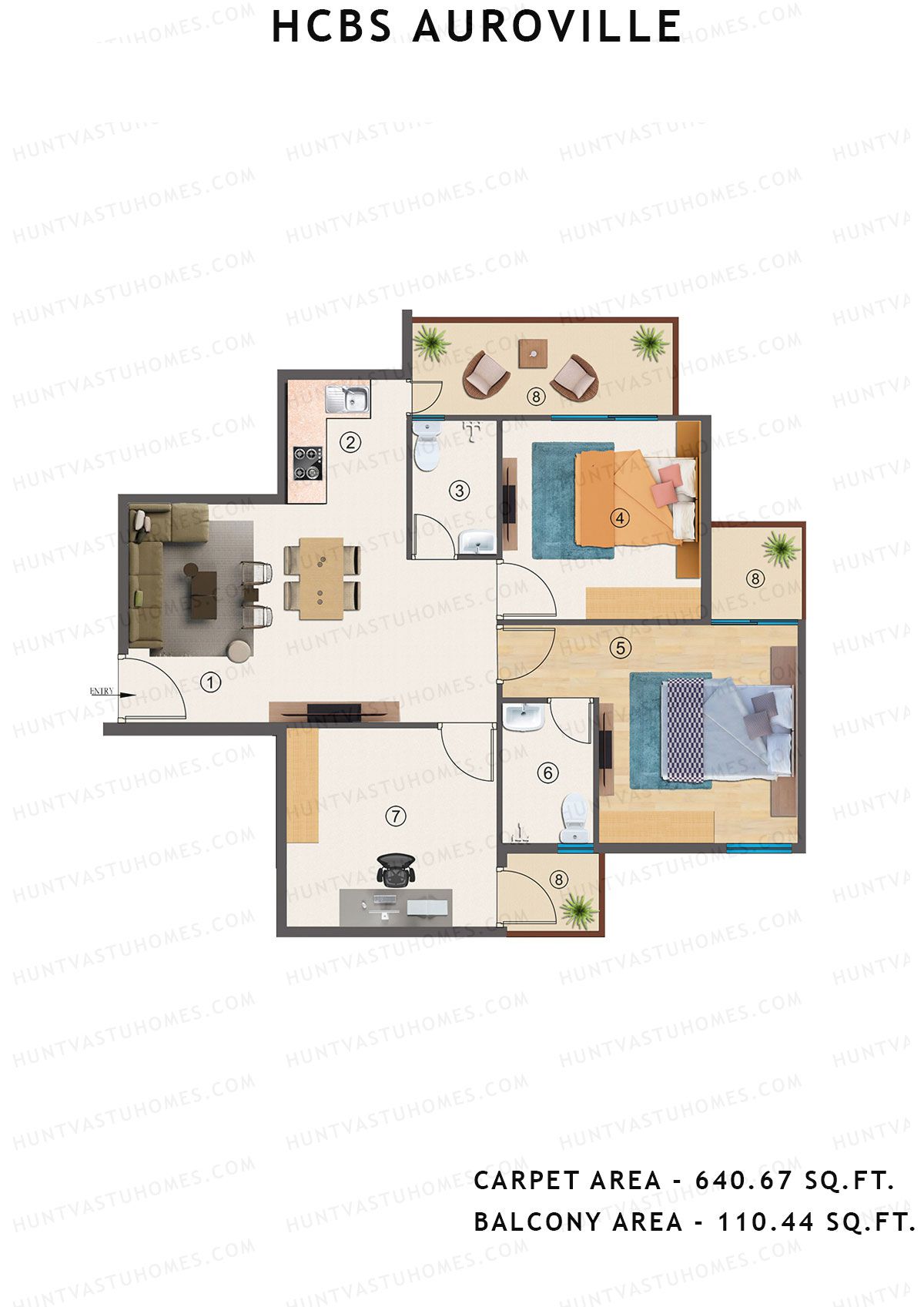 Hcbs Auroville Tower 1 Unit 3 (Type 3) Floor Plan