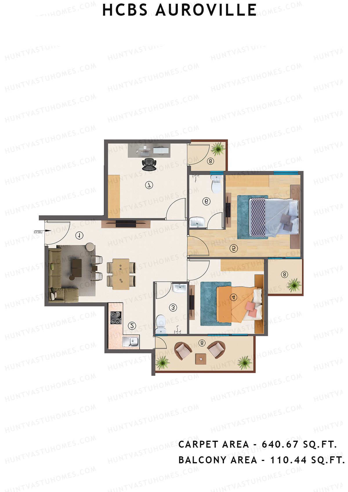 Hcbs Auroville Tower 1 Unit 4 (Type 3) Floor Plan