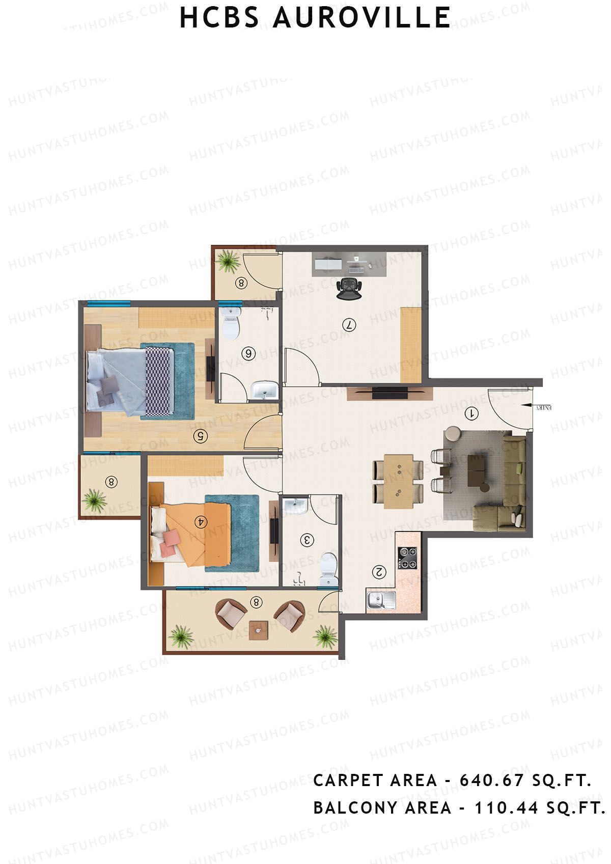 Hcbs Auroville Tower 1 Unit 7 (Type 3) Floor Plan