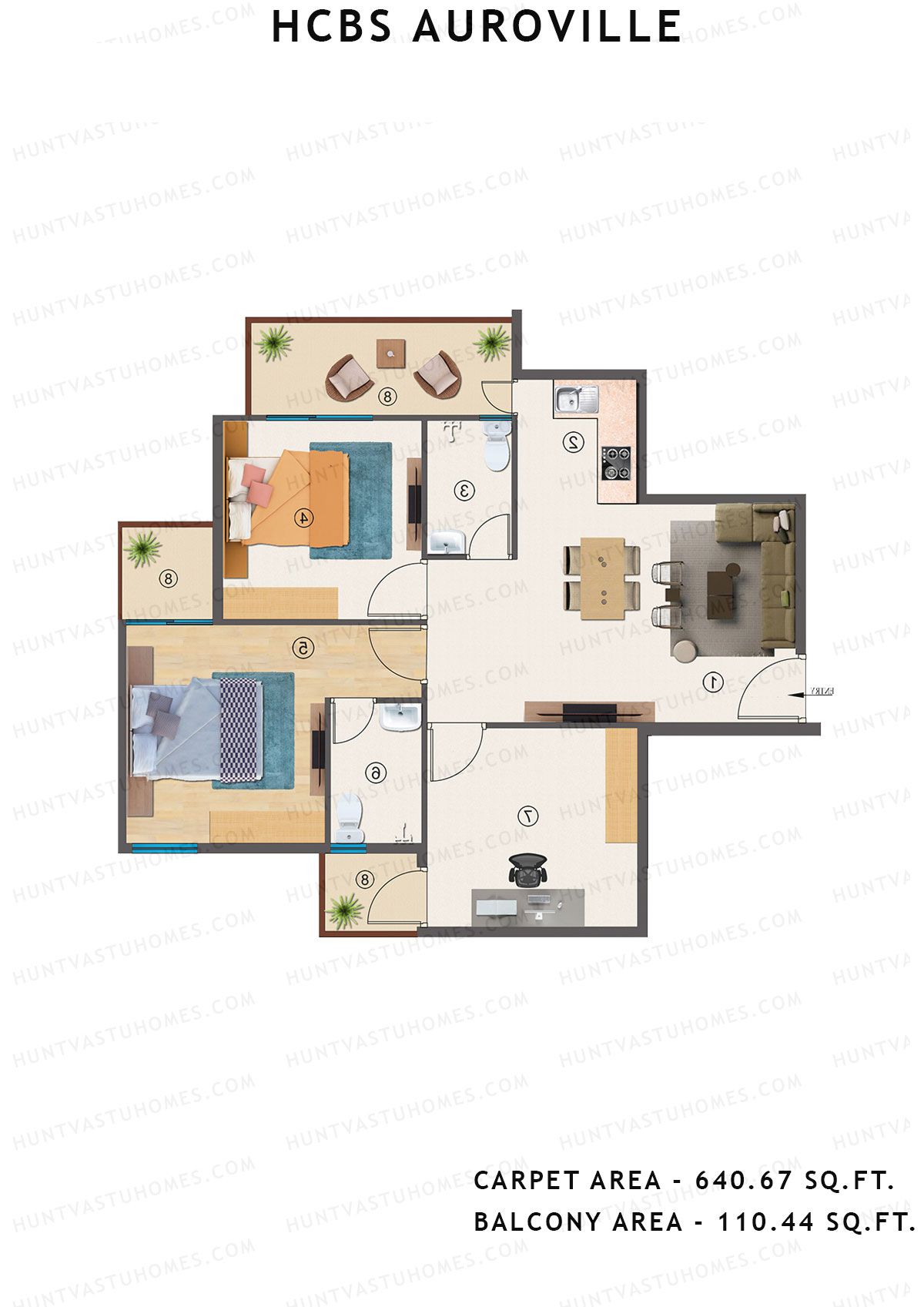 Hcbs Auroville Tower 1 Unit 8 (Type 3) Floor Plan