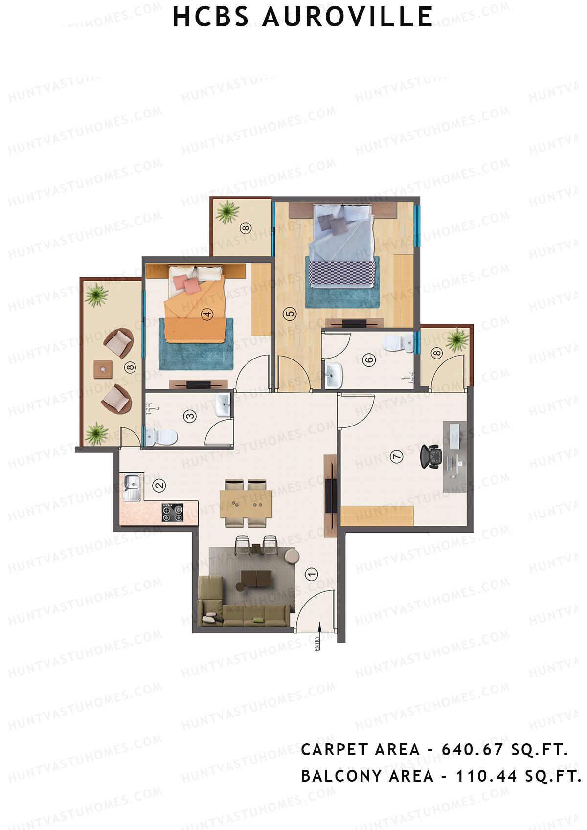 Hcbs Auroville Tower 6 Unit 3 (Type 3) Floor Plan