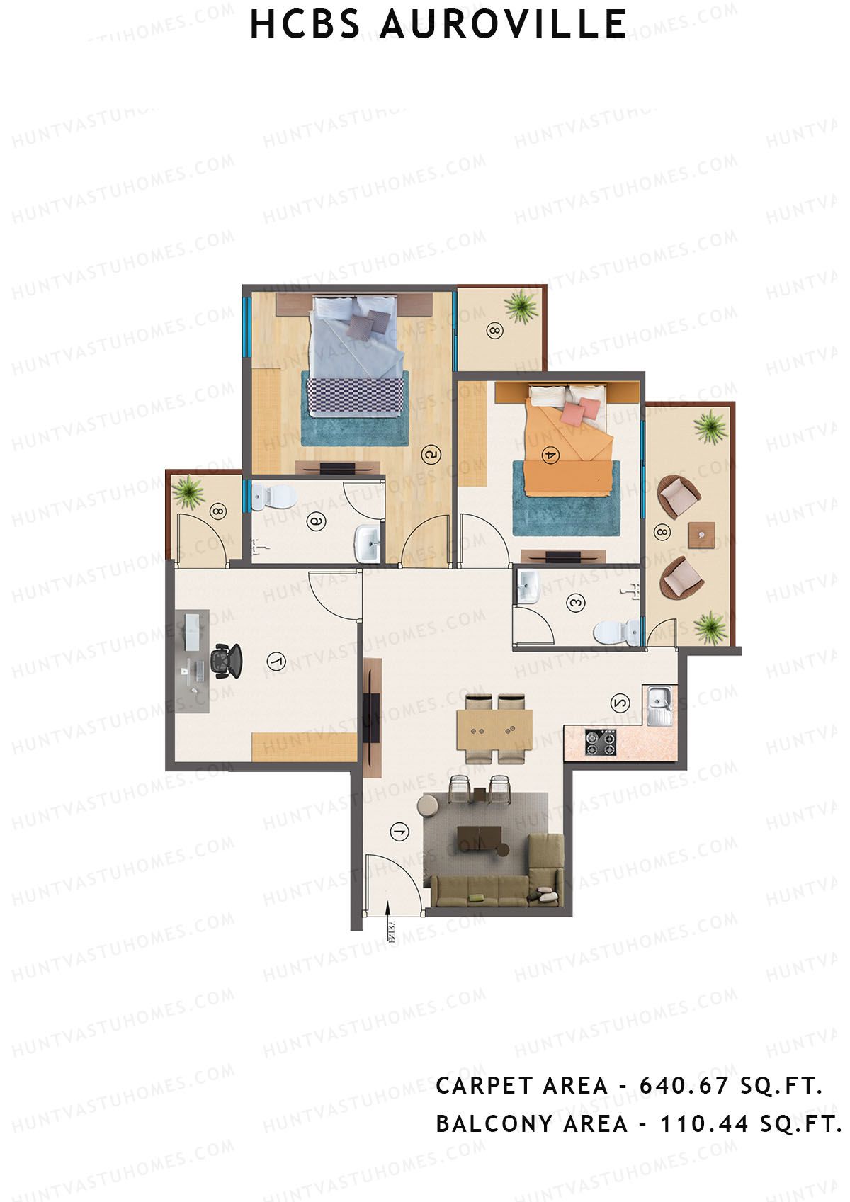 Hcbs Auroville Tower 6 Unit 4 (Type 3) Floor Plan