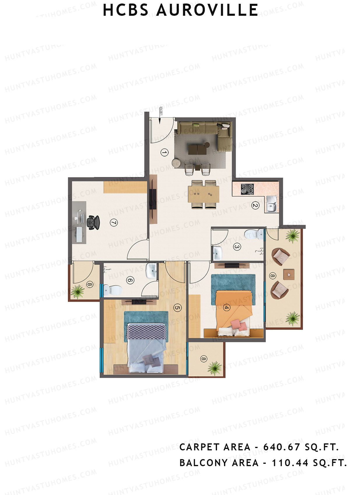 Hcbs Auroville Tower 6 Unit 7 (Type 3) Floor Plan