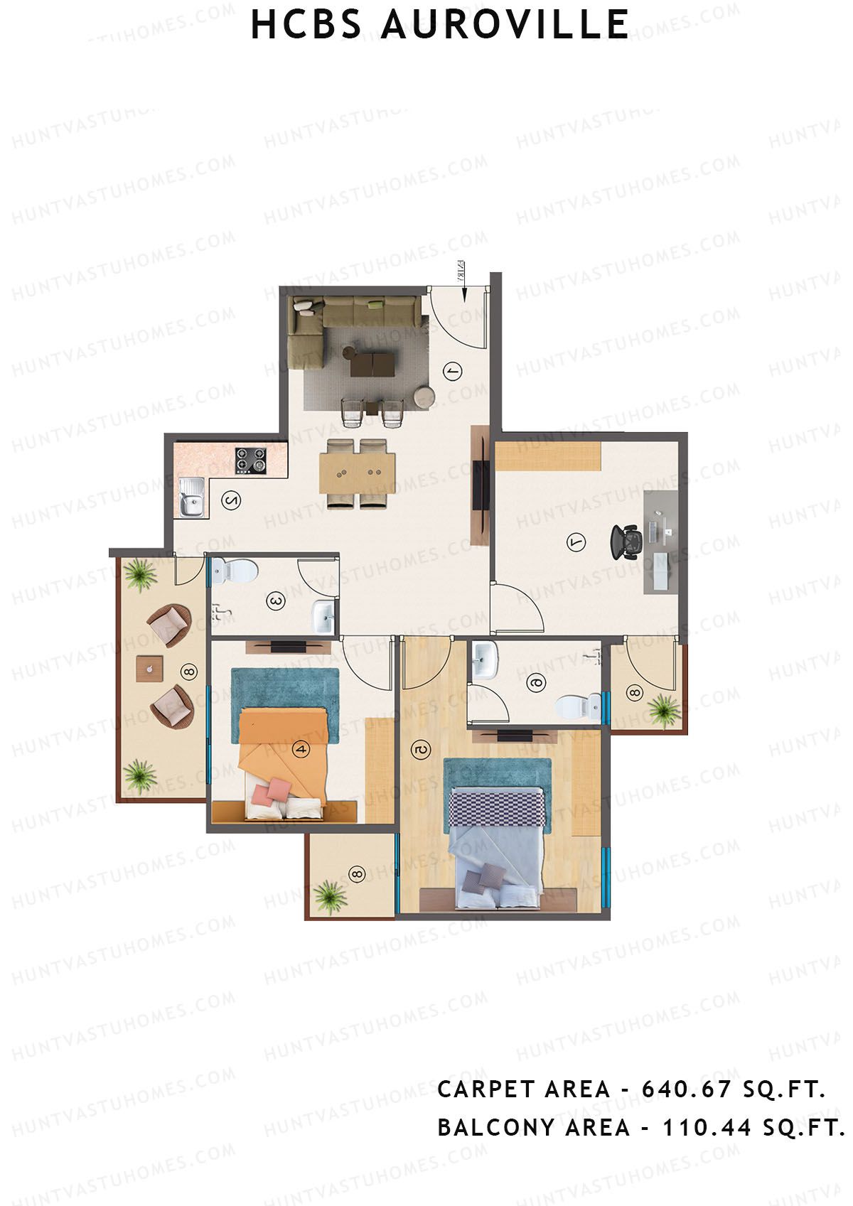 Hcbs Auroville Tower 6 Unit 8 (Type 3) Floor Plan