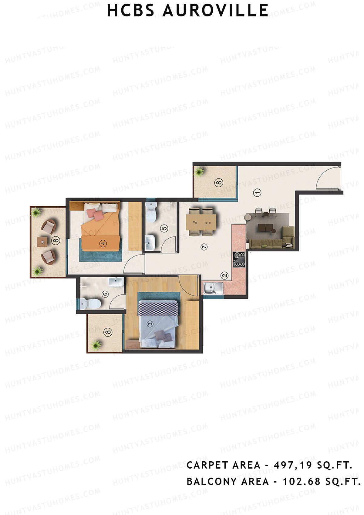 Hcbs Auroville Tower 9 Unit 1 (Type 4) Floor Plan