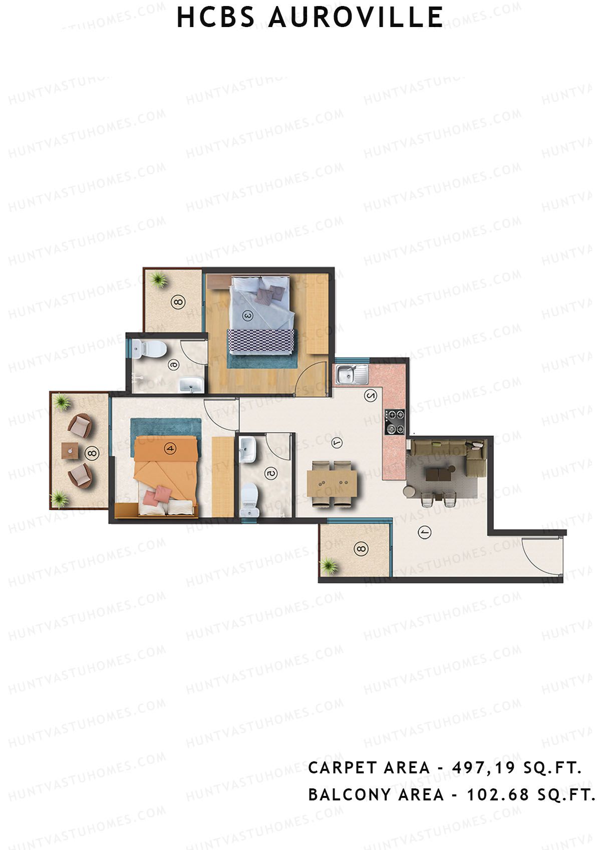 Hcbs Auroville Tower 9 Unit 2 (Type 4) Floor Plan