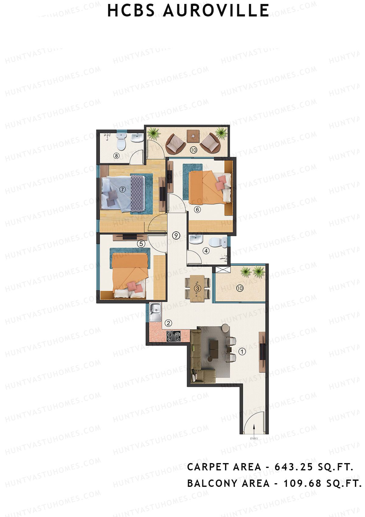 Hcbs Auroville Tower 1 Unit 1 (Type 1) Floor Plan