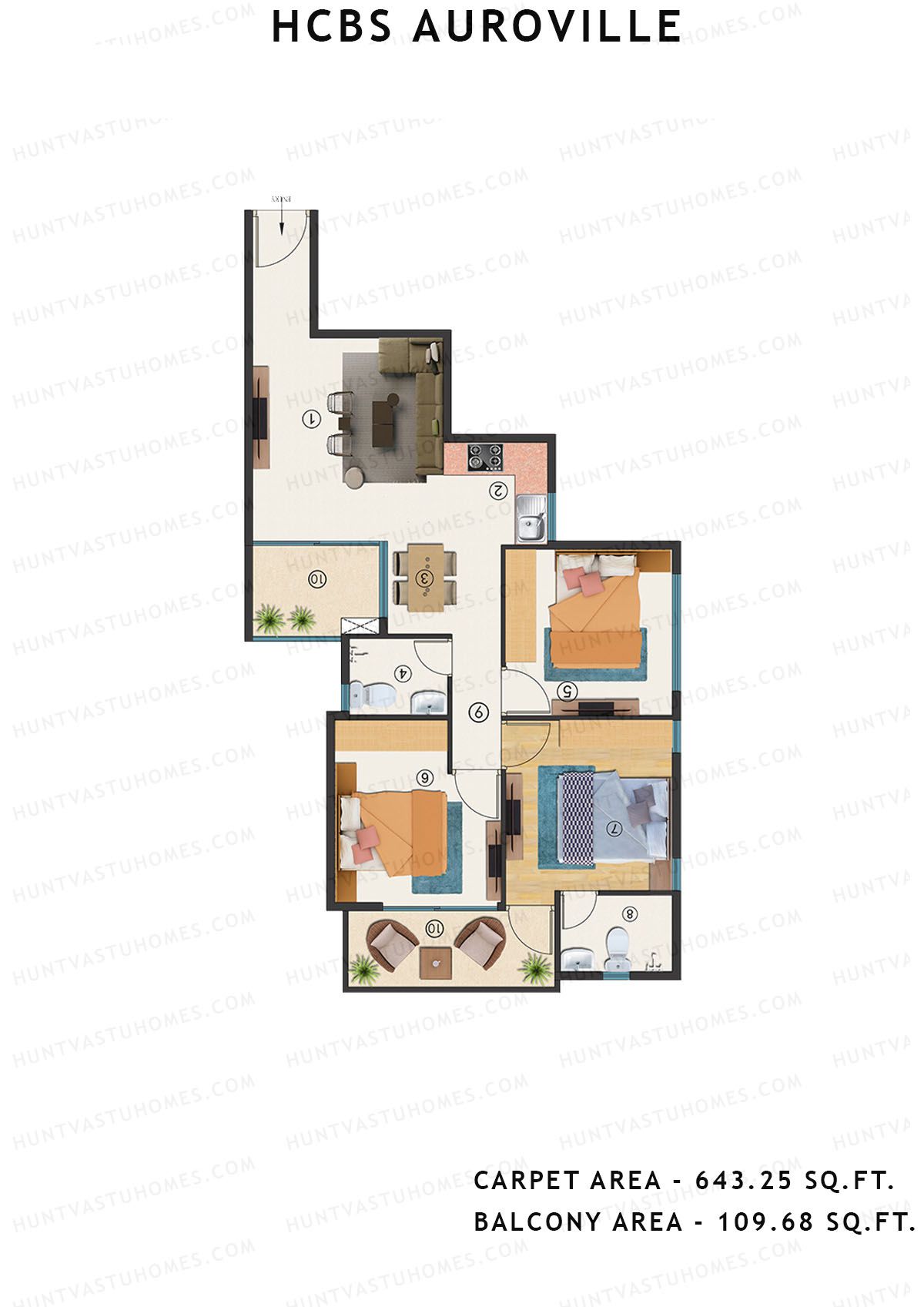 Hcbs Auroville Tower 1 Unit 5 (Type 1) Floor Plan