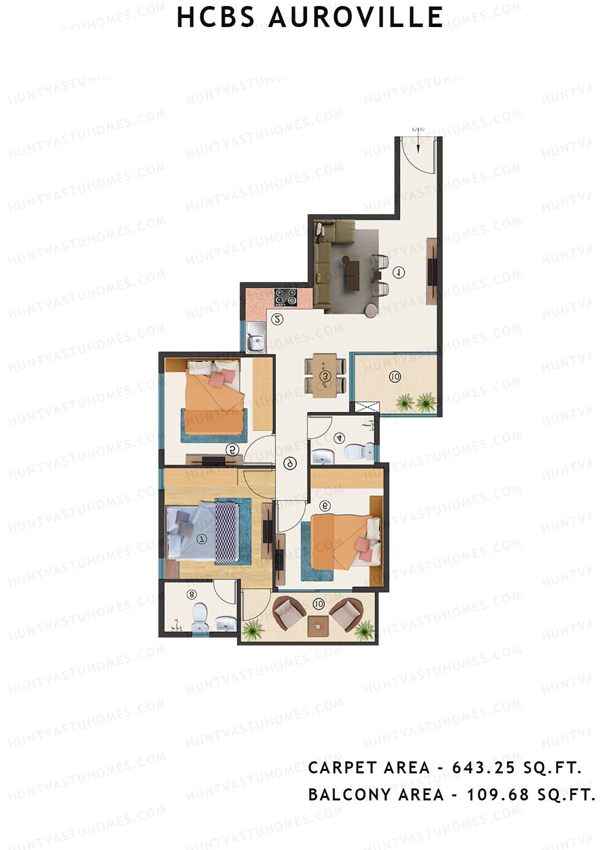 Hcbs Auroville Tower 1 Unit 6 (Type 1) Floor Plan
