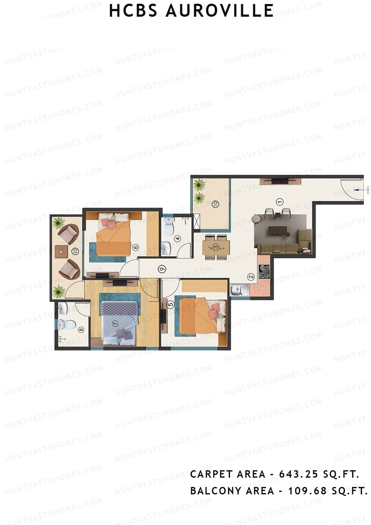 Hcbs Auroville Tower 6 Unit 1 (Type 1) Floor Plan