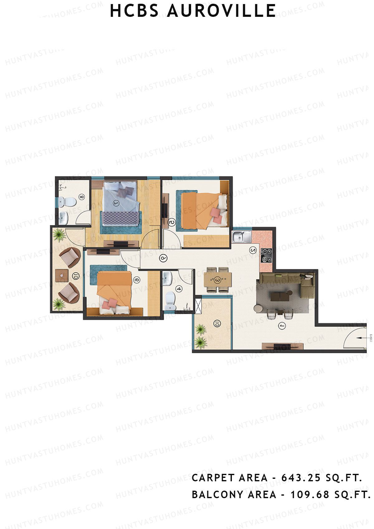 Hcbs Auroville Tower 6 Unit 2 (Type 1) Floor Plan