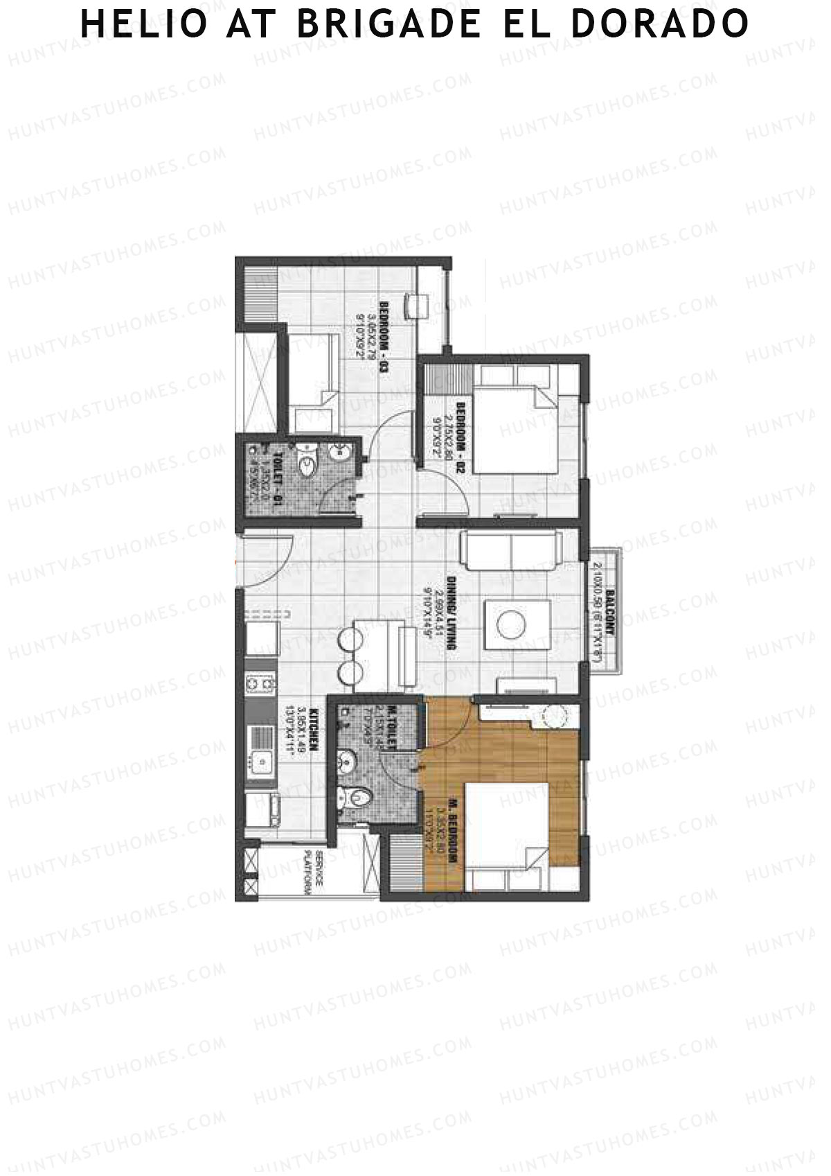 Helio at Brigade El Dorado Helio Unit 22 (Type A) Floor Plan