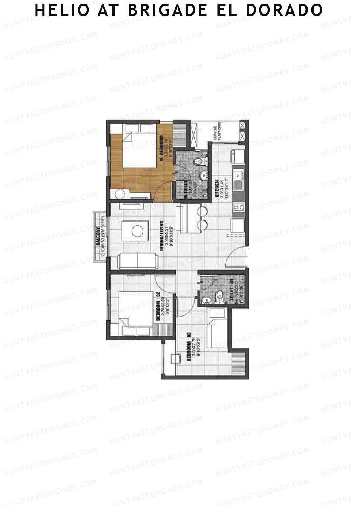Helio at Brigade El Dorado Helio Unit 2 (Type A1) Floor Plan