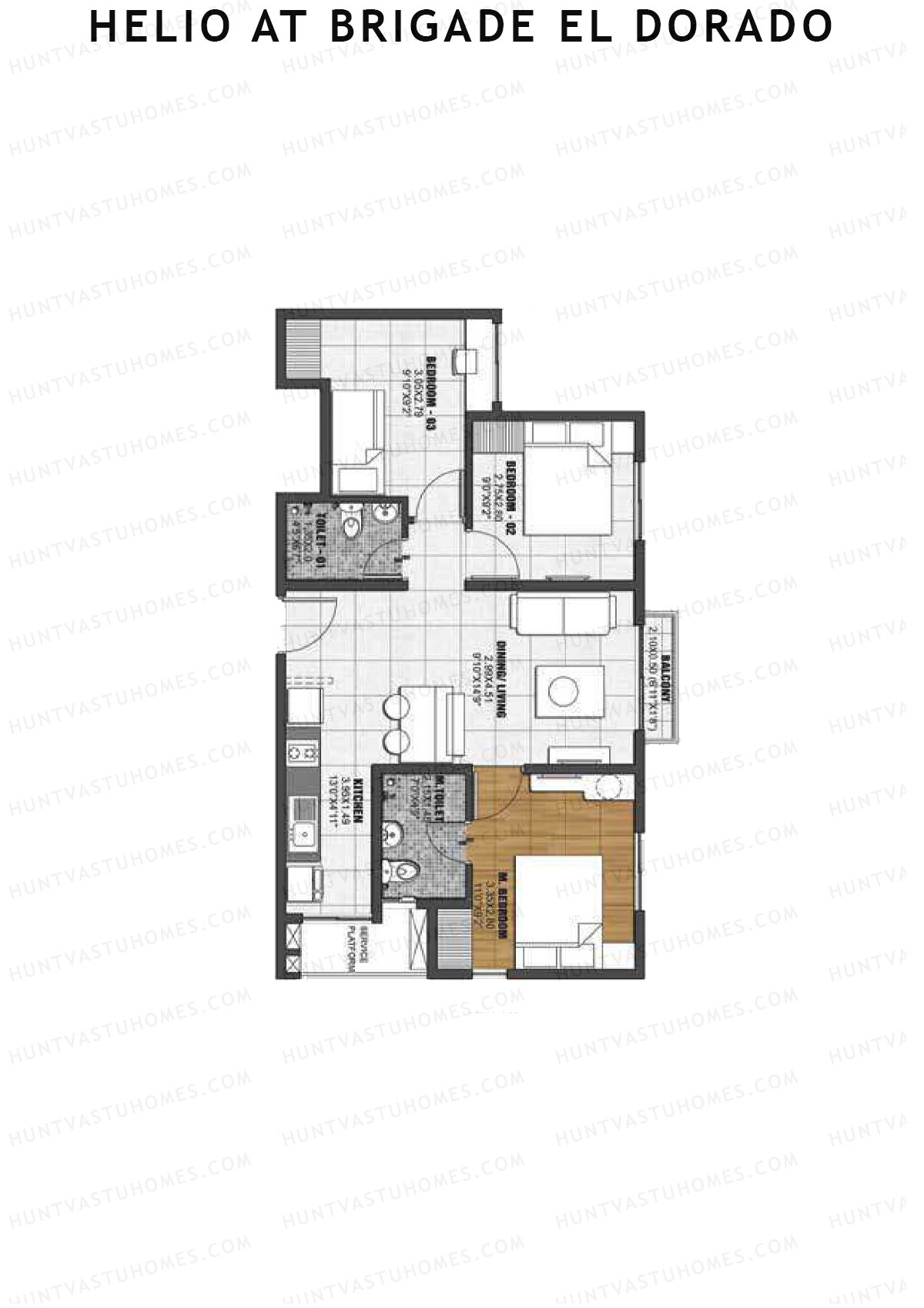 Helio at Brigade El Dorado Helio Unit 9 (Type A1) Floor Plan
