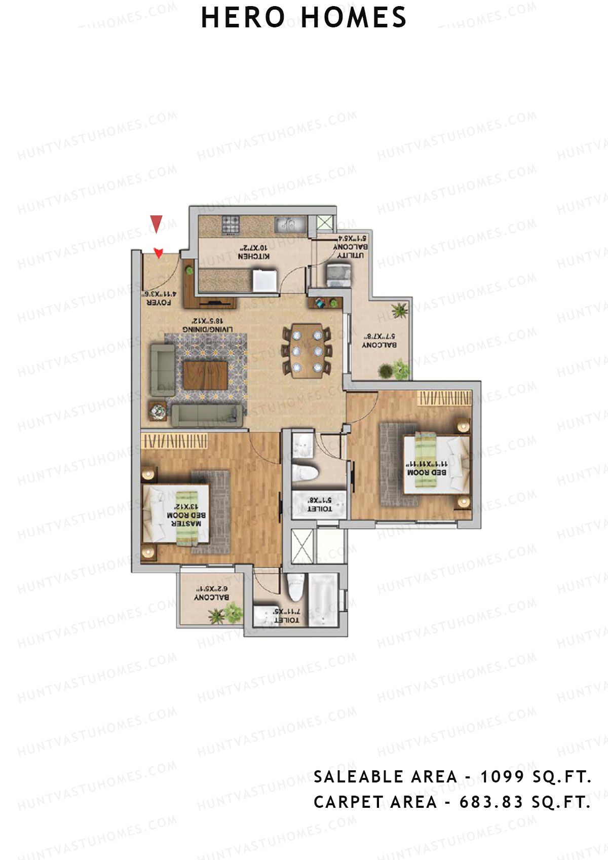 Hero Homes Tower 2 Unit 1 Floor Plan