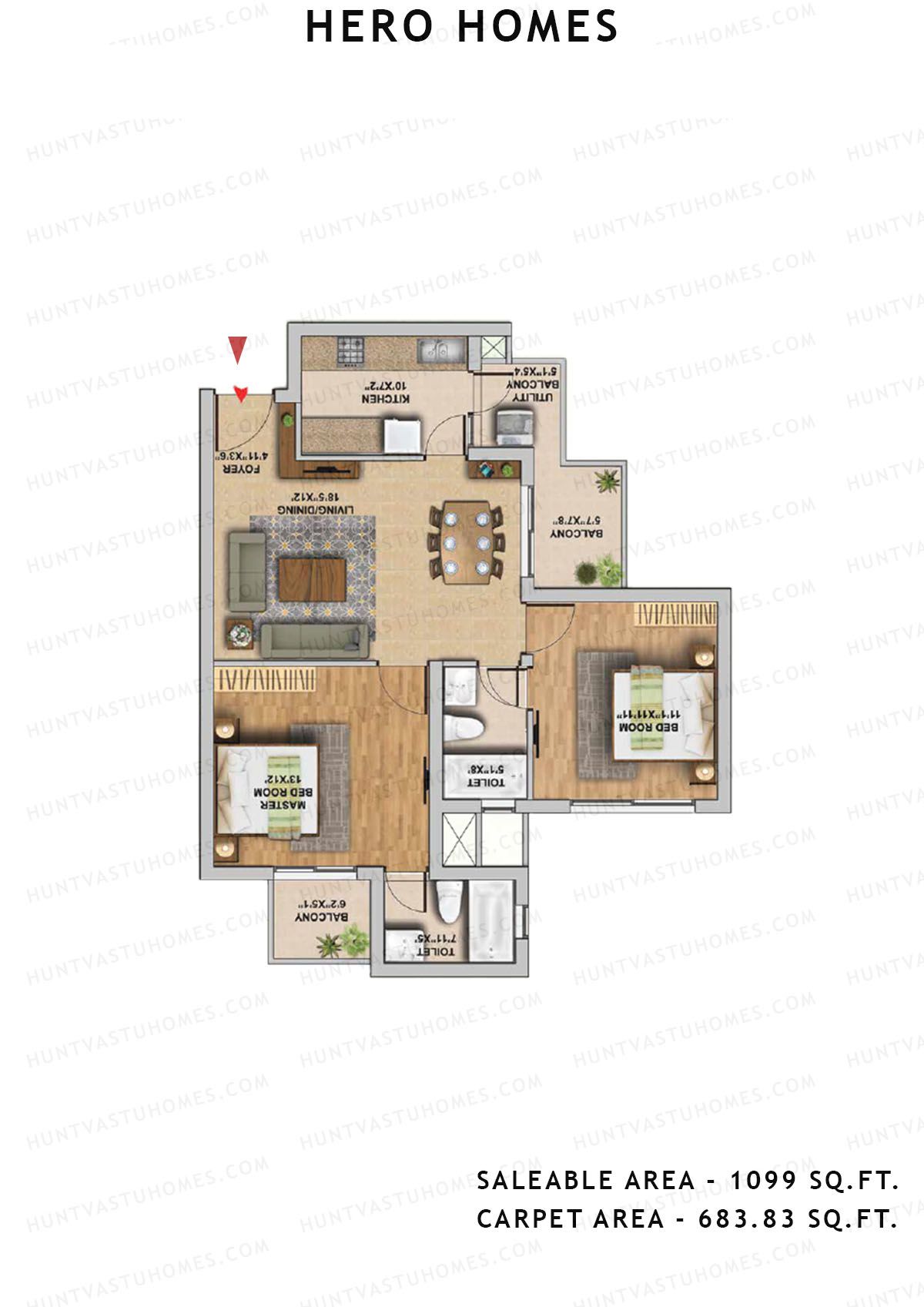 Hero Homes Tower 6 Unit 1 Floor Plan