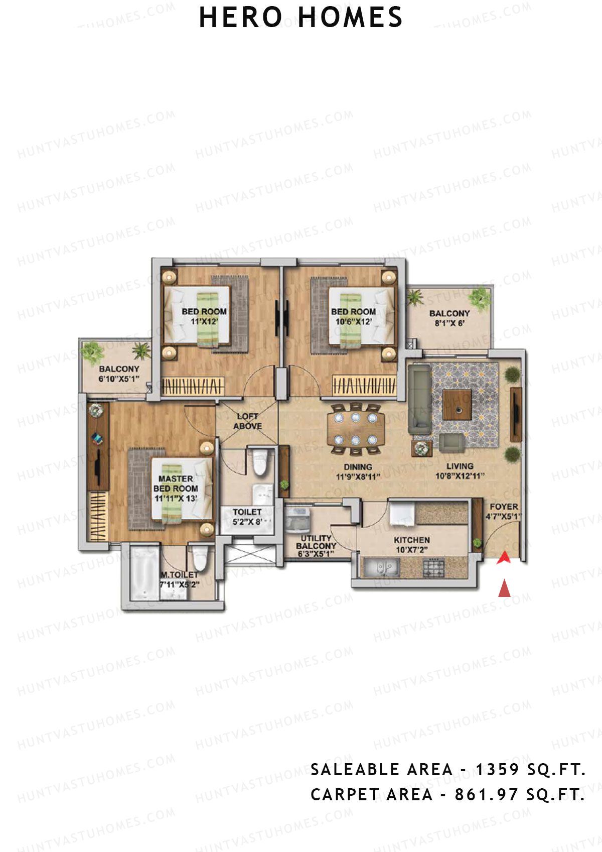 Hero Homes Tower 5 Unit 3 Floor Plan