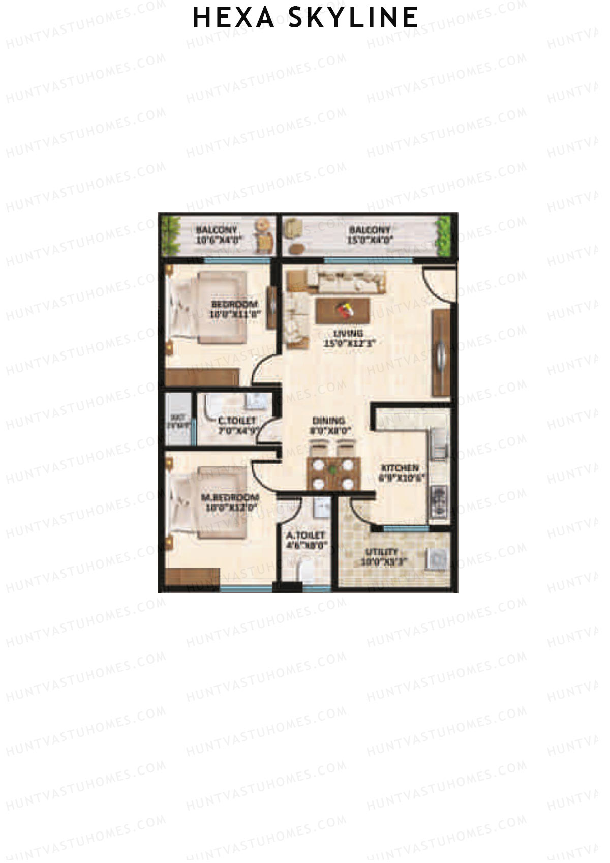 Hexa Skyline, Block A, Unit 10, 2BHK, Super Area 1105   sq ft 