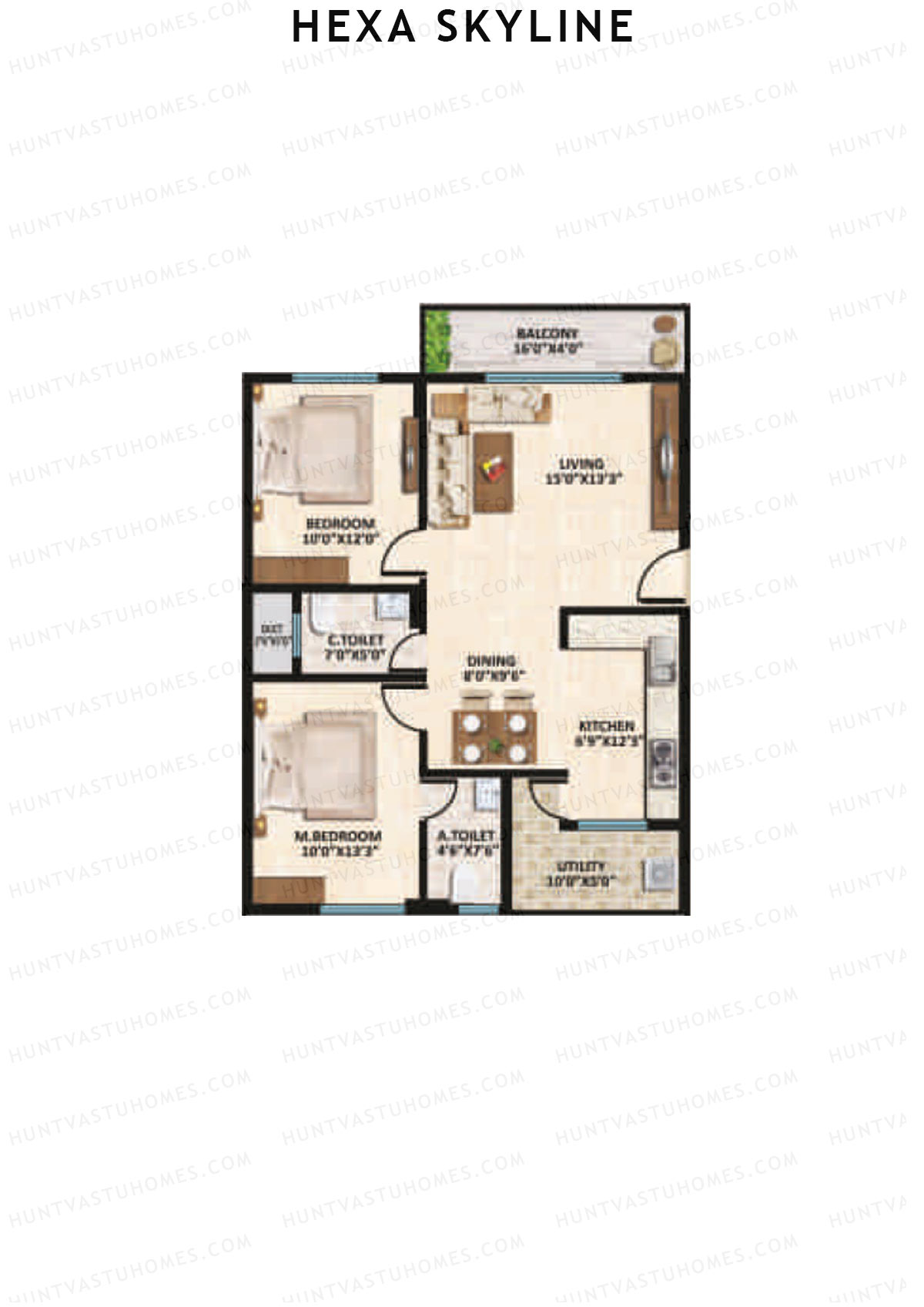 Hexa Skyline, Block B, Unit 12, 2BHK, Super Area 1135   sq ft 