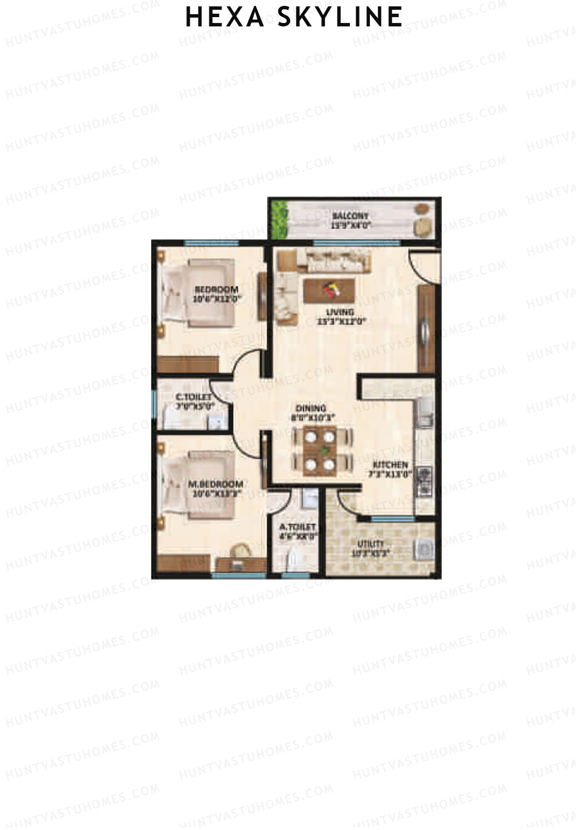 Hexa Skyline, Block B, Unit 14, 2BHK, Super Area 1155   sq ft 