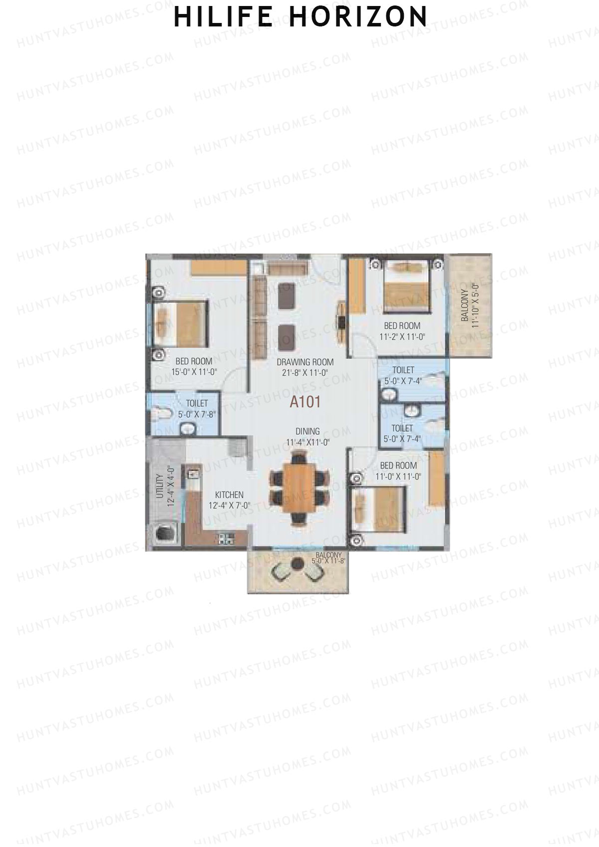 Hilife Horizon, Block A, Unit 1, 3BHK, Carpet Area 1065   sq ft 