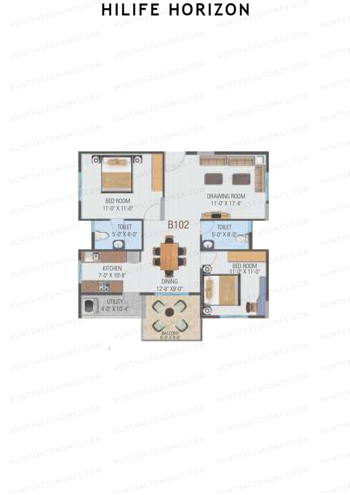 Hilife Horizon, Block A, Unit 3, 2BHK, Carpet Area 766   sq ft 