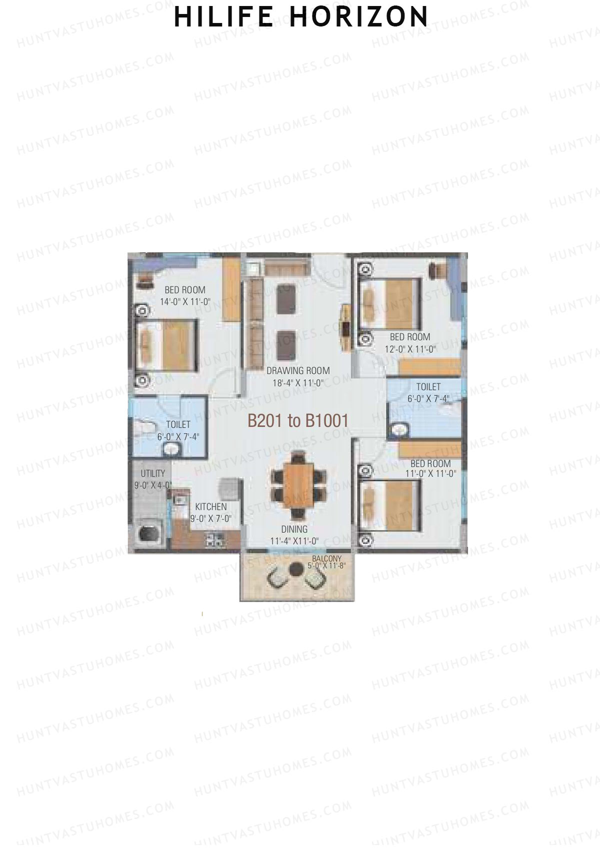 Hilife Horizon, Block A, Unit 4, 3BHK, Carpet Area 963   sq ft 