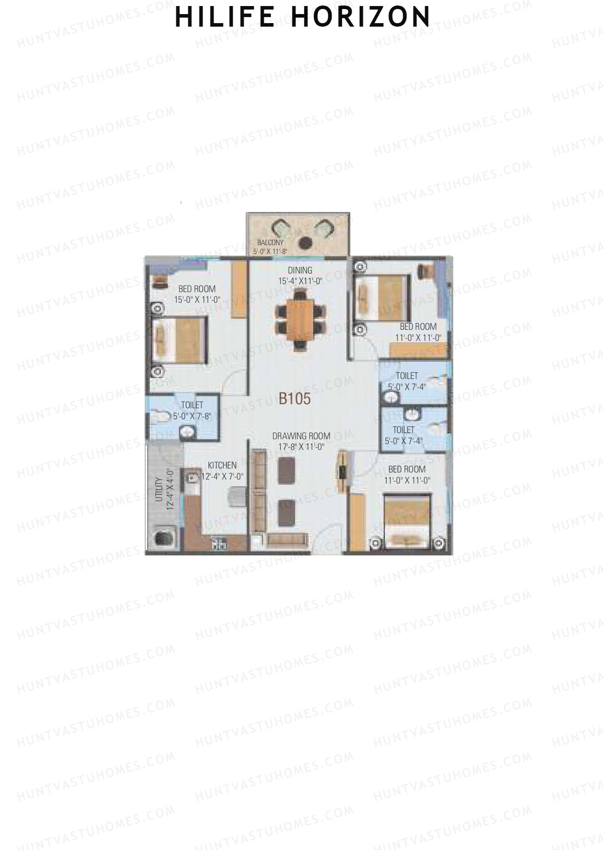 Hilife Horizon, Block A, Unit 5, 3BHK, Carpet Area 1062   sq ft 