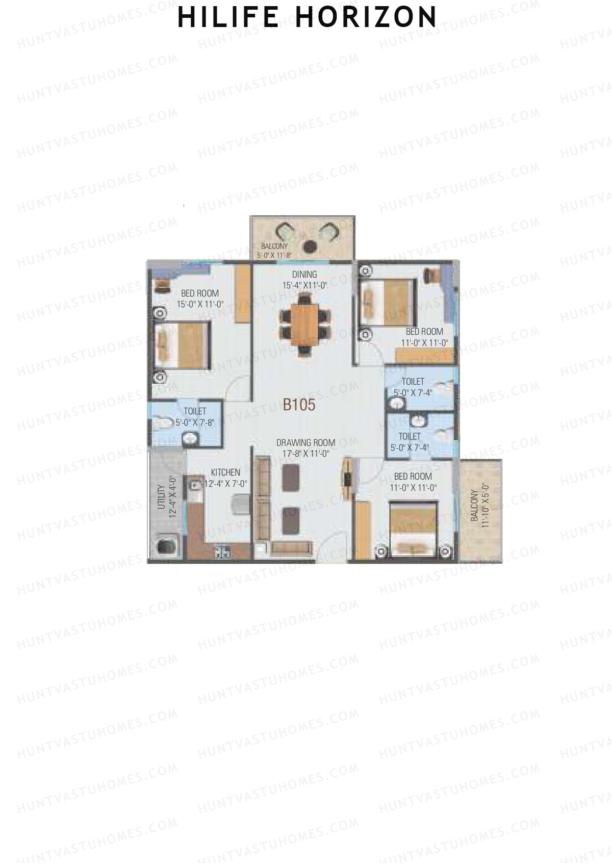 Hilife Horizon, Block A, Unit 8, 3BHK, Carpet Area 1062   sq ft 