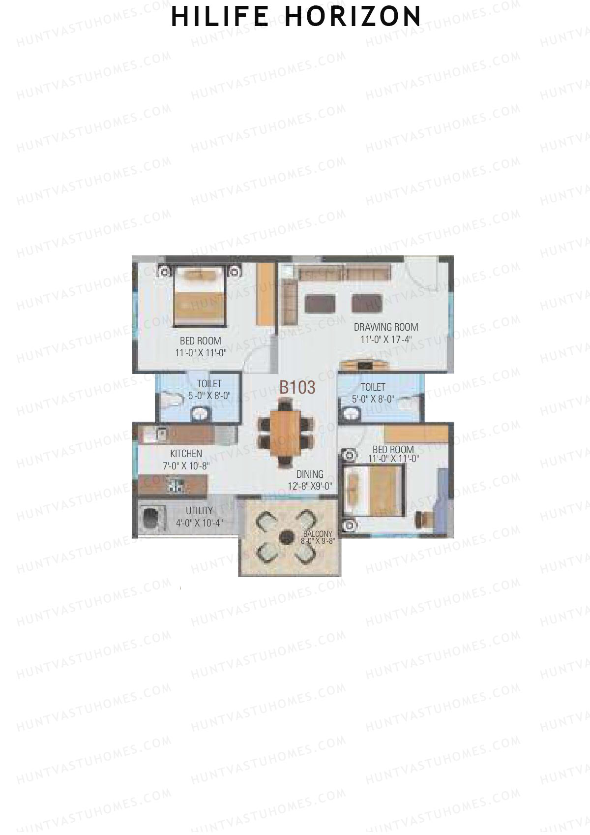 Hilife Horizon, Block B, Unit 3, 2BHK, Carpet Area 767   sq ft 