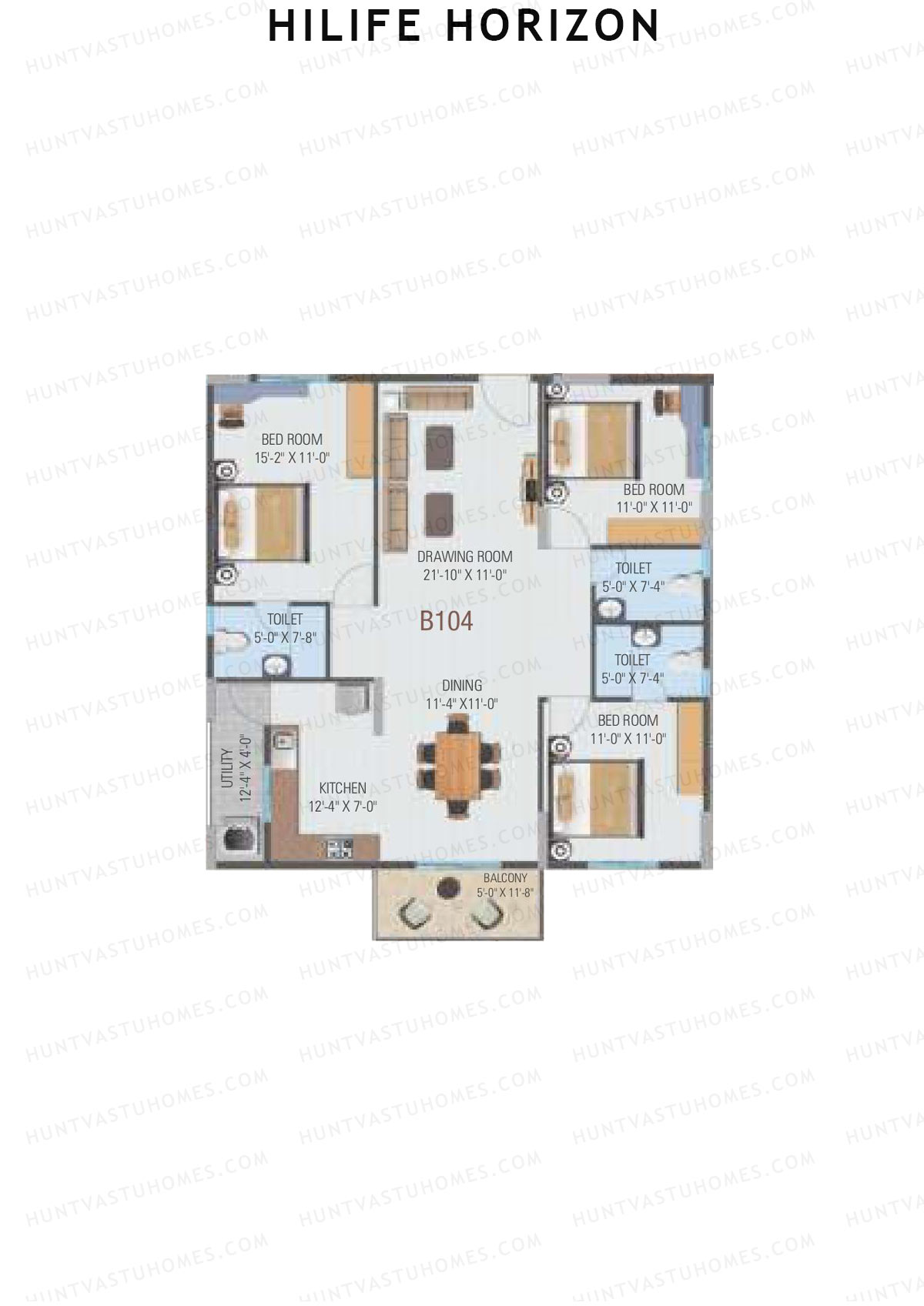 Hilife Horizon, Block B, Unit 4, 3BHK, Carpet Area 1066   sq ft 