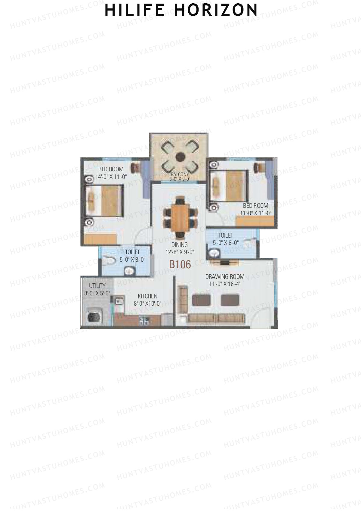 Hilife Horizon, Block B, Unit 6, 2BHK, Carpet Area 773   sq ft 