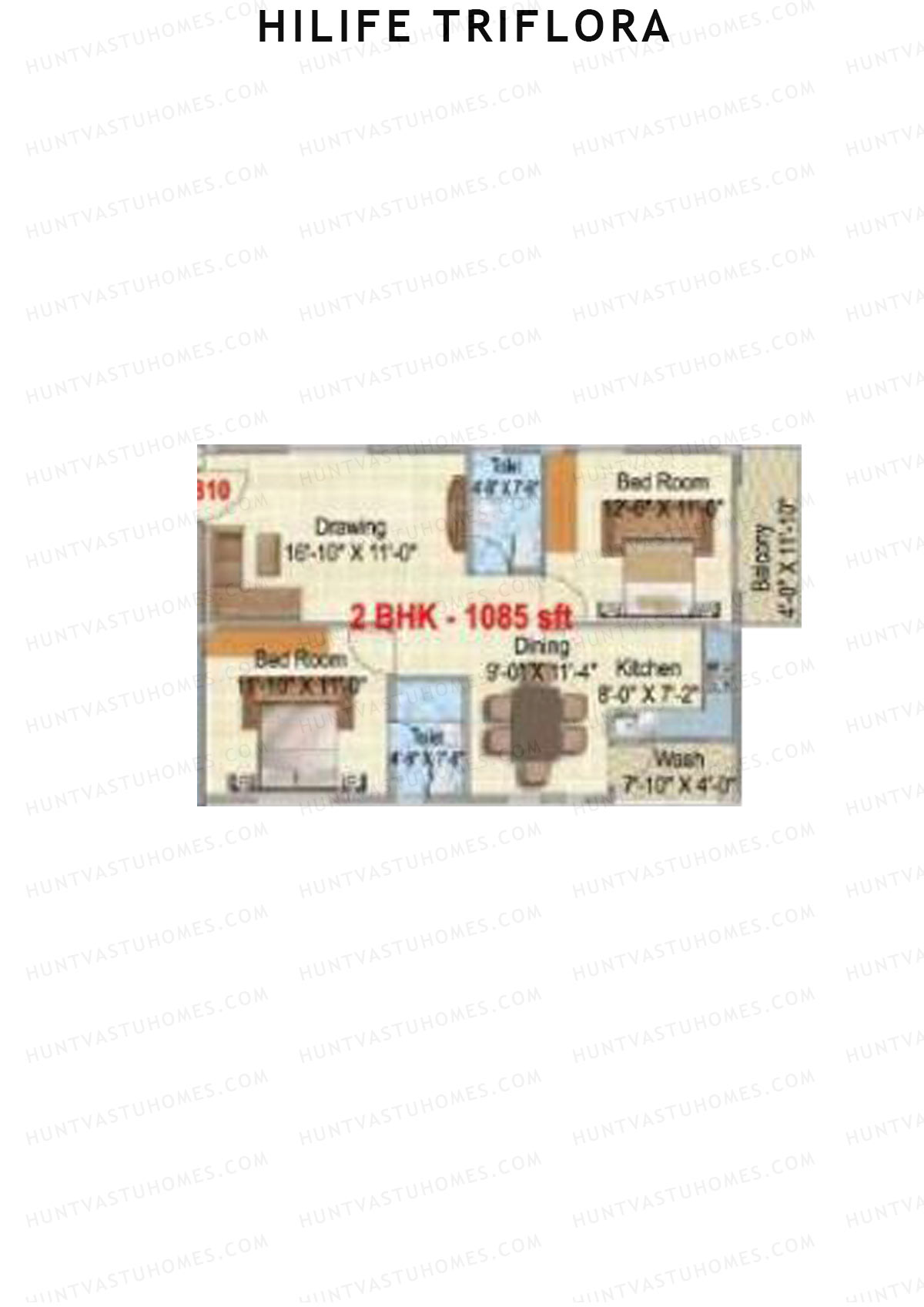 Hilife Triflora, Block B, Unit 12, 2BHK, Super Area 1085   sq ft 